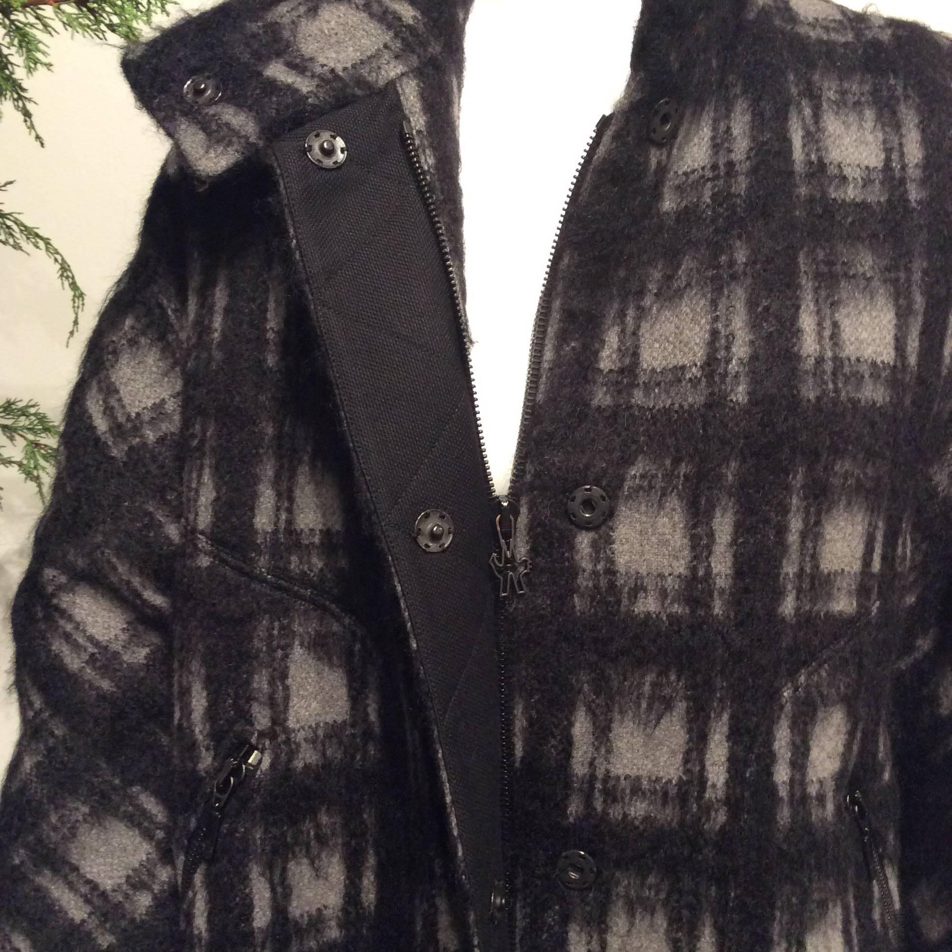 Moncler Gamme Rouge Grey And Black Plaid Mohair Coat With Down Lining  Sz2 (M) 5