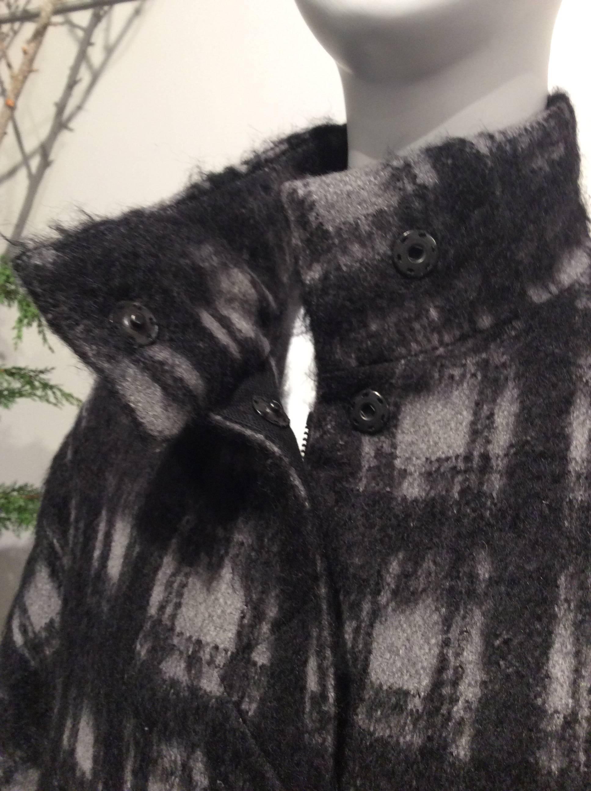 Women's Moncler Gamme Rouge Grey And Black Plaid Mohair Coat With Down Lining  Sz2 (M)