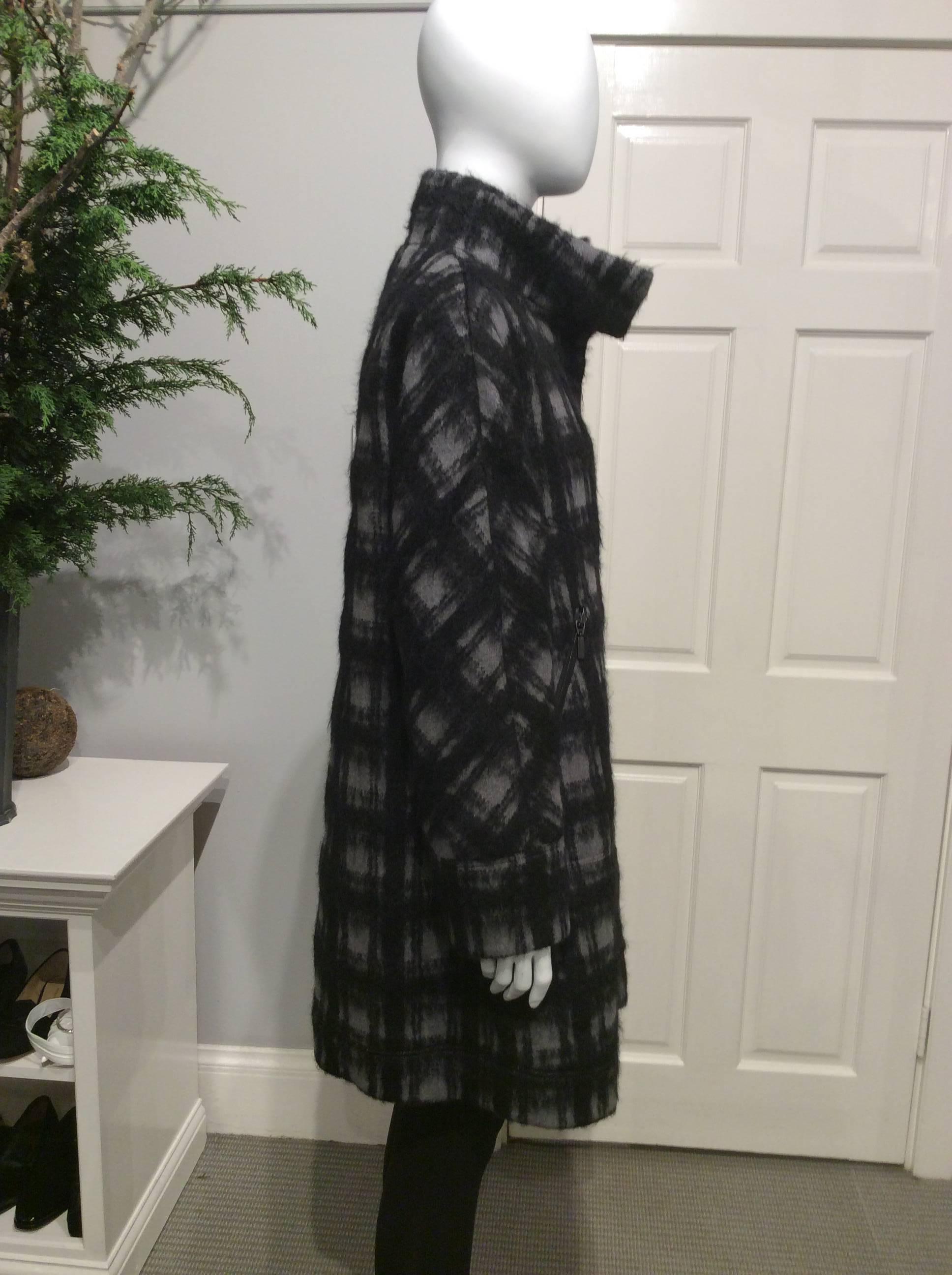 Moncler Gamme Rouge Grey And Black Plaid Mohair Coat With Down Lining  Sz2 (M) 2
