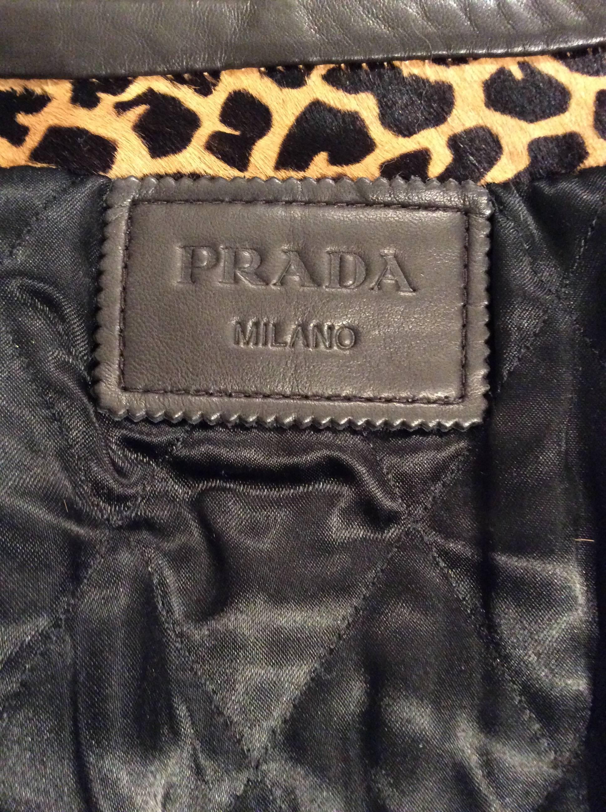 Women's Prada Collarless Pony Hair Animal Print Quilted Jacket Sz 38 (Us 2) For Sale