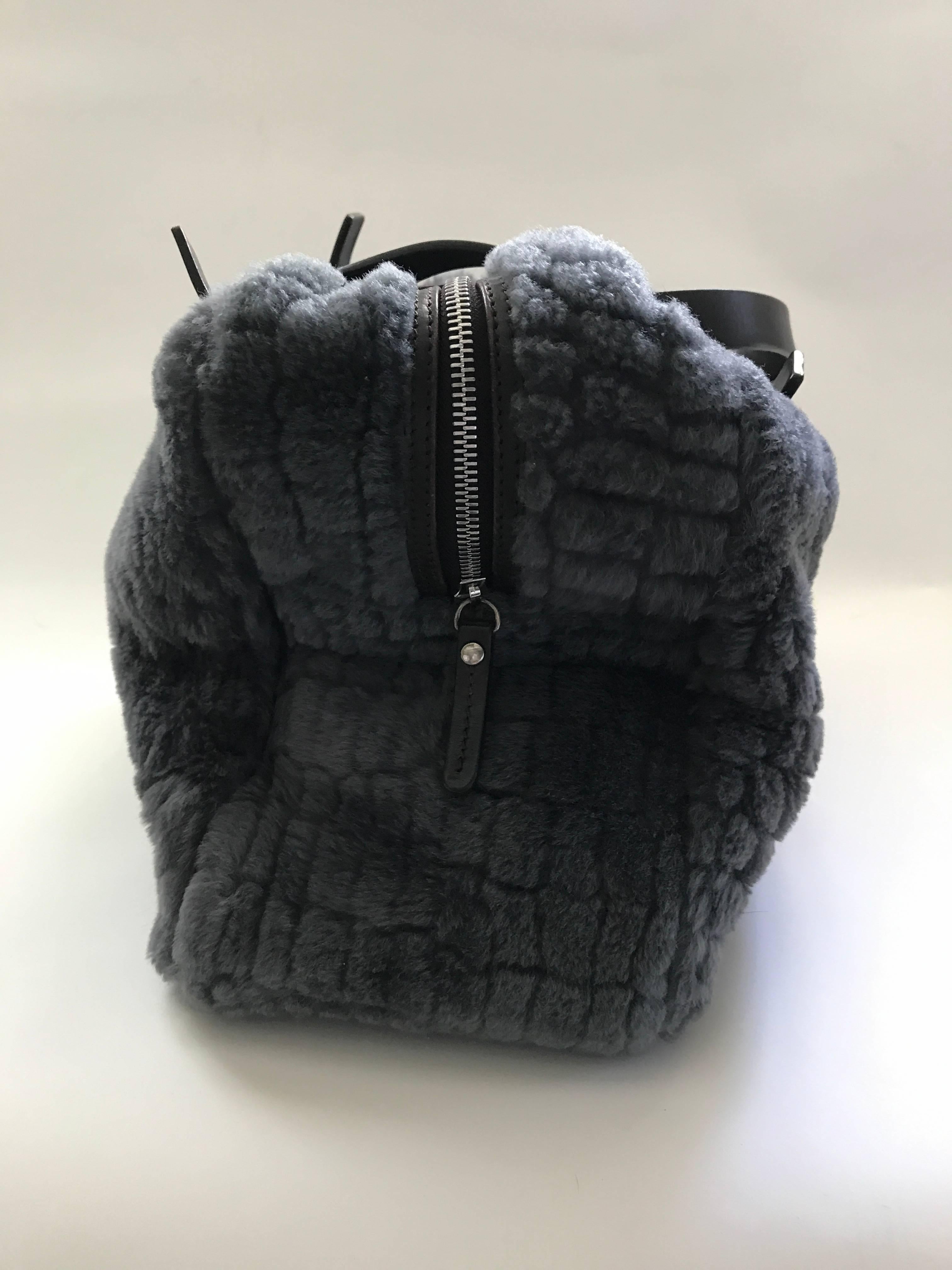 Brunello Cucinelli Pewter Grey Shearling Bag In Excellent Condition For Sale In San Francisco, CA