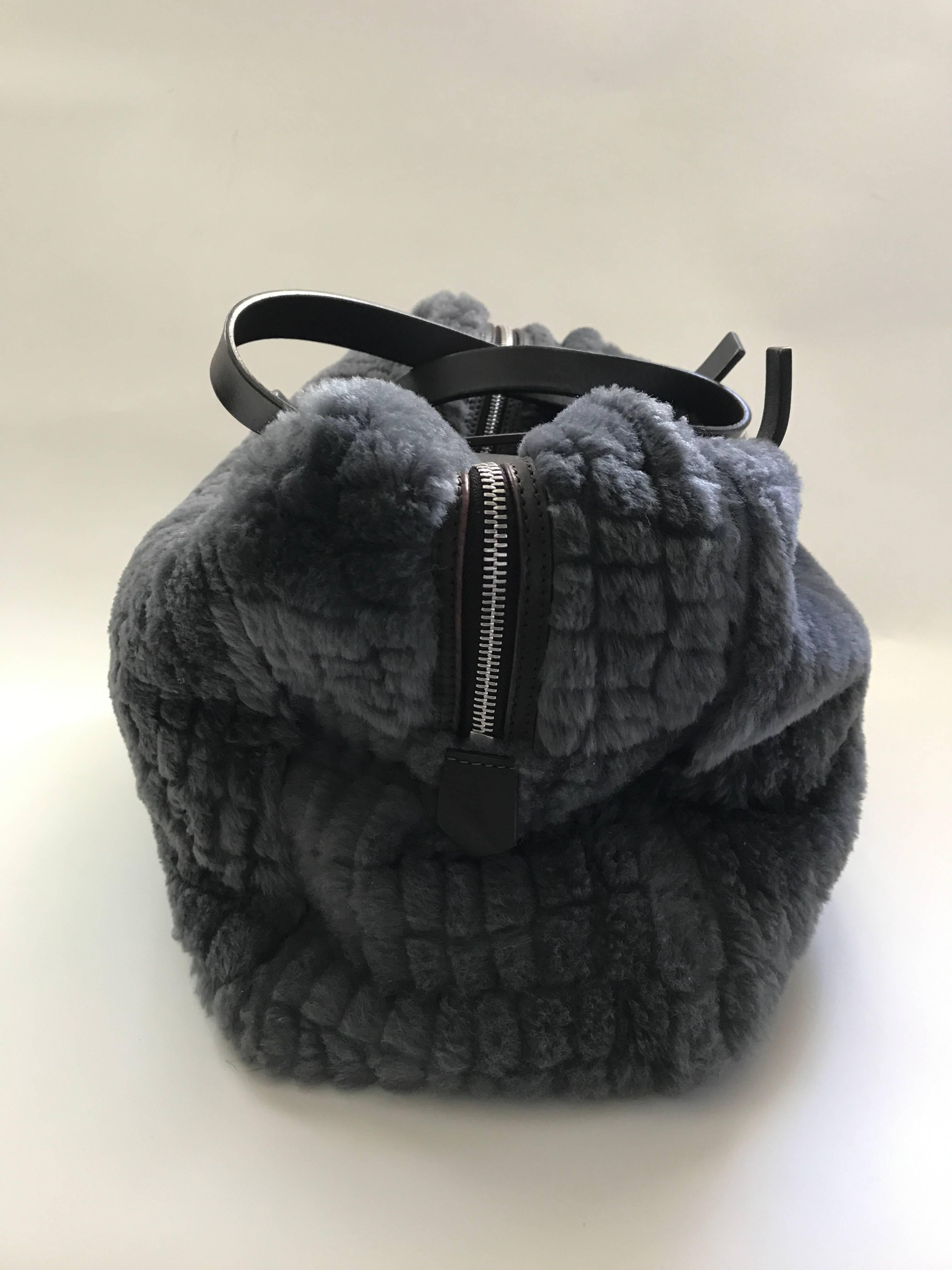 Black Brunello Cucinelli Pewter Grey Shearling Bag For Sale