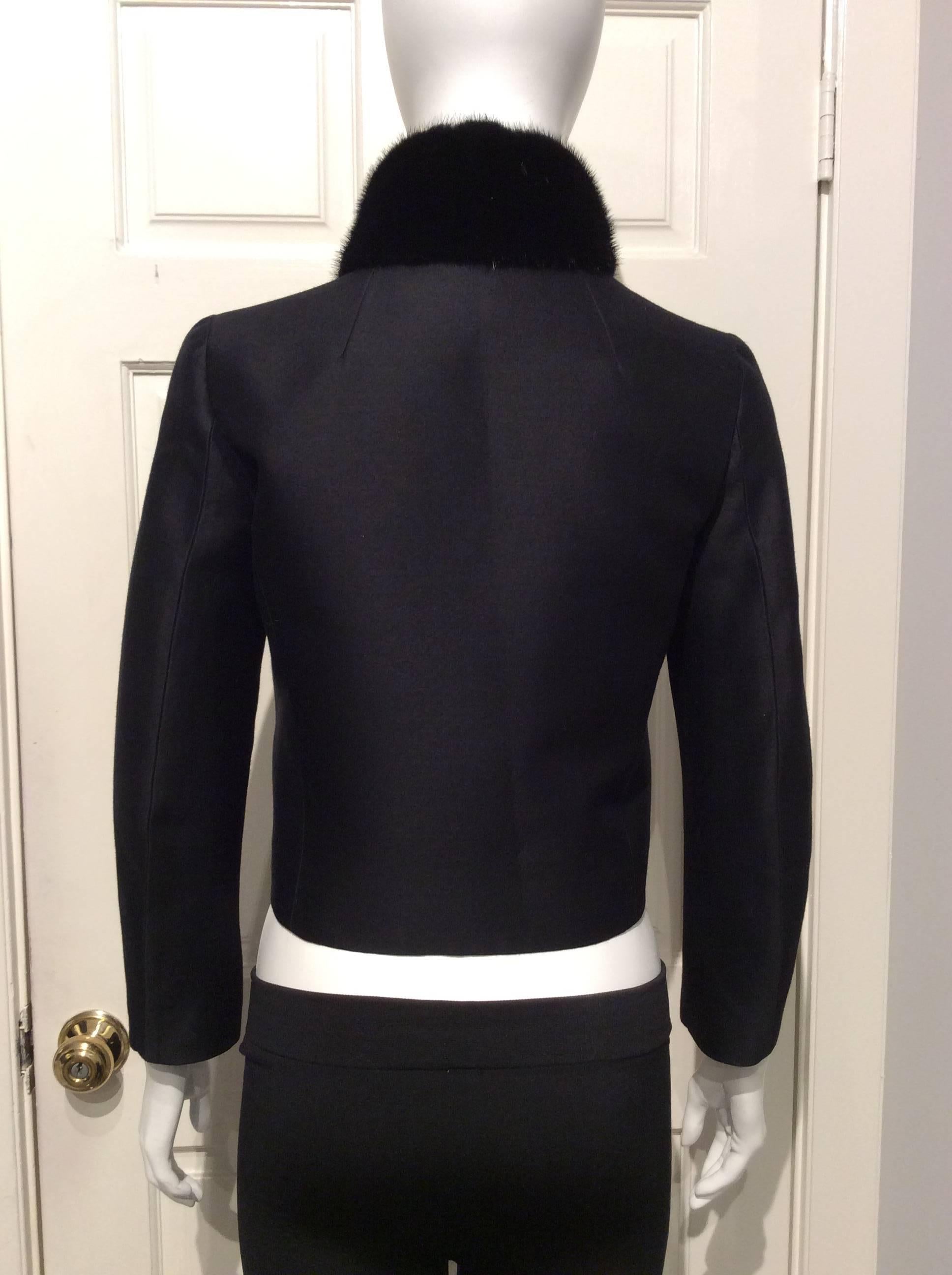 Dsquared Black Jacket With Embellished Front Panel And Mink Collar Sz 2 2