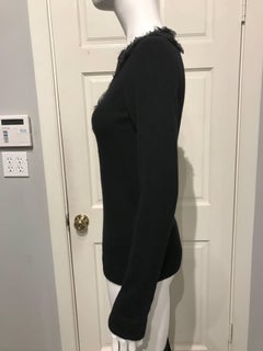 Chanel Black Cashmere Sweater With Jeweled Neckline Sz36 (Us4)