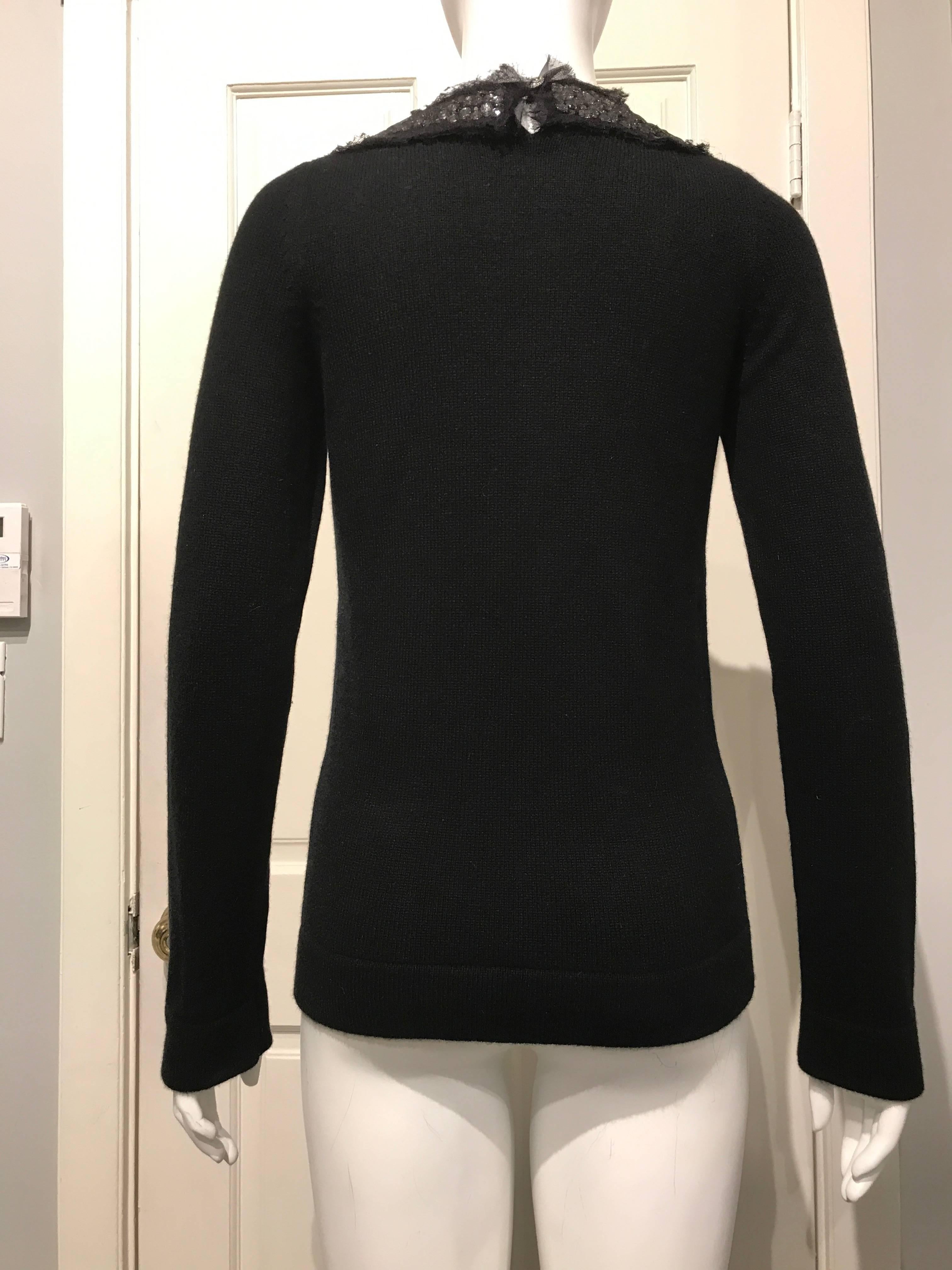 Women's Chanel Black Cashmere Sweater With Jeweled Neckline Sz36 (Us4) For Sale