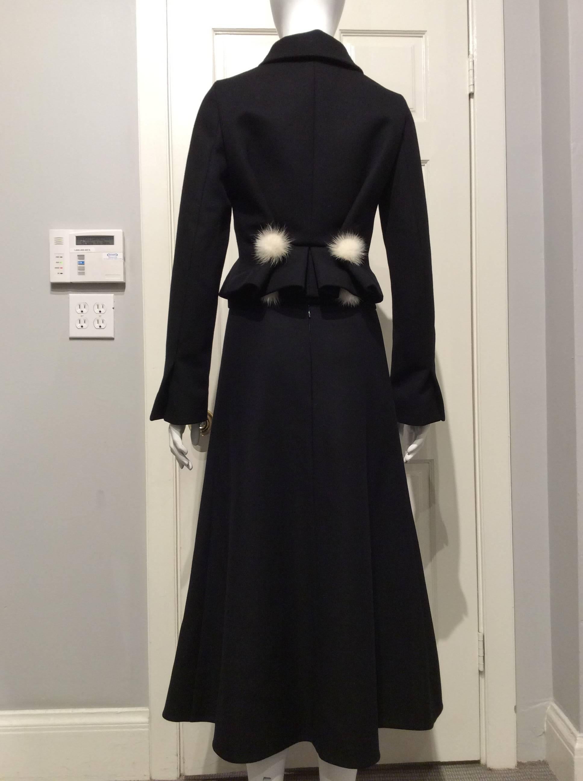 Louis Vuitton Black Wool Jacket With White Mink Pompoms Sz36 (US4) 3