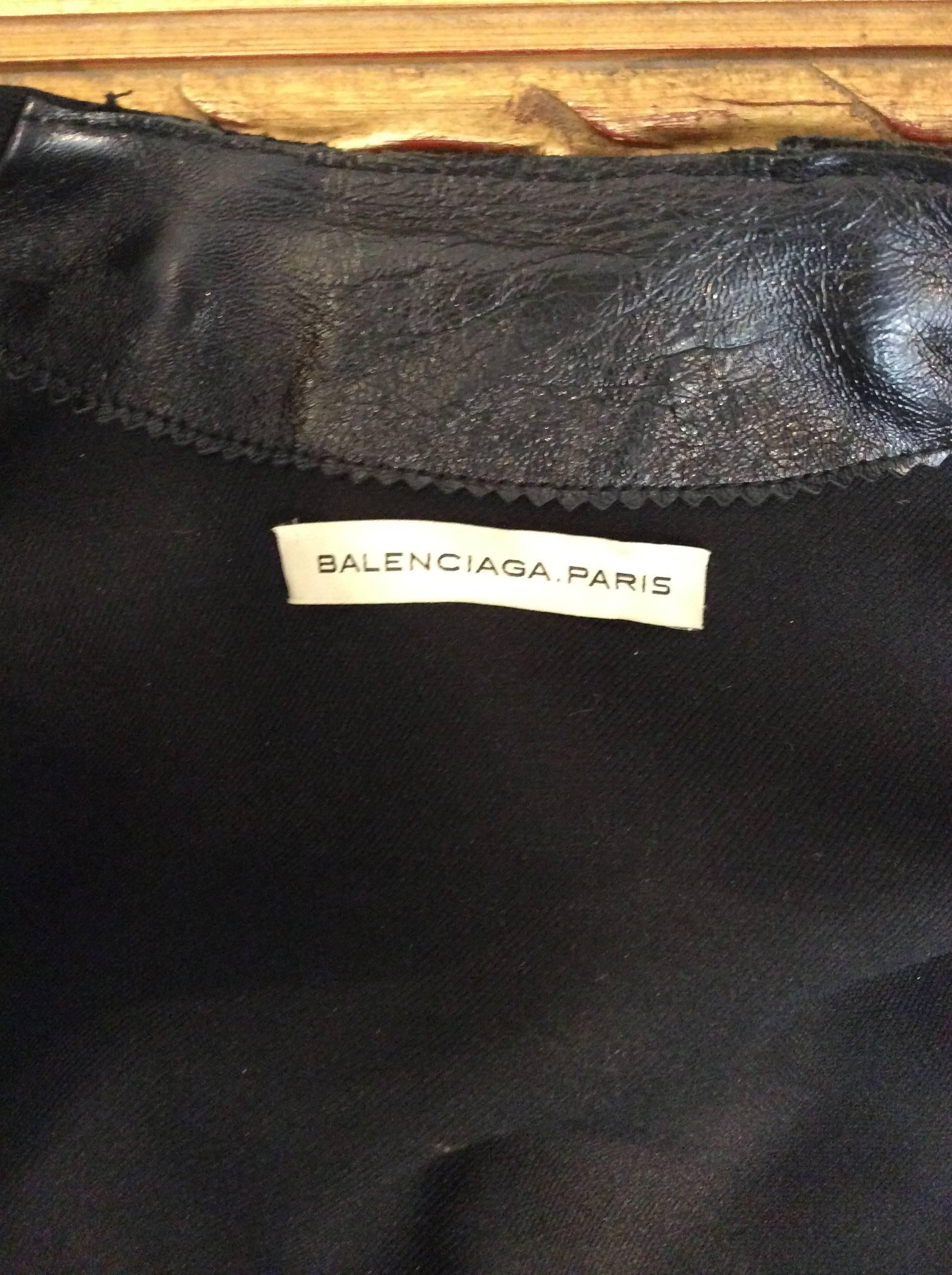 Balenciaga Black Patent Leather Textured Zippered Motorcycle Jacket  For Sale 4
