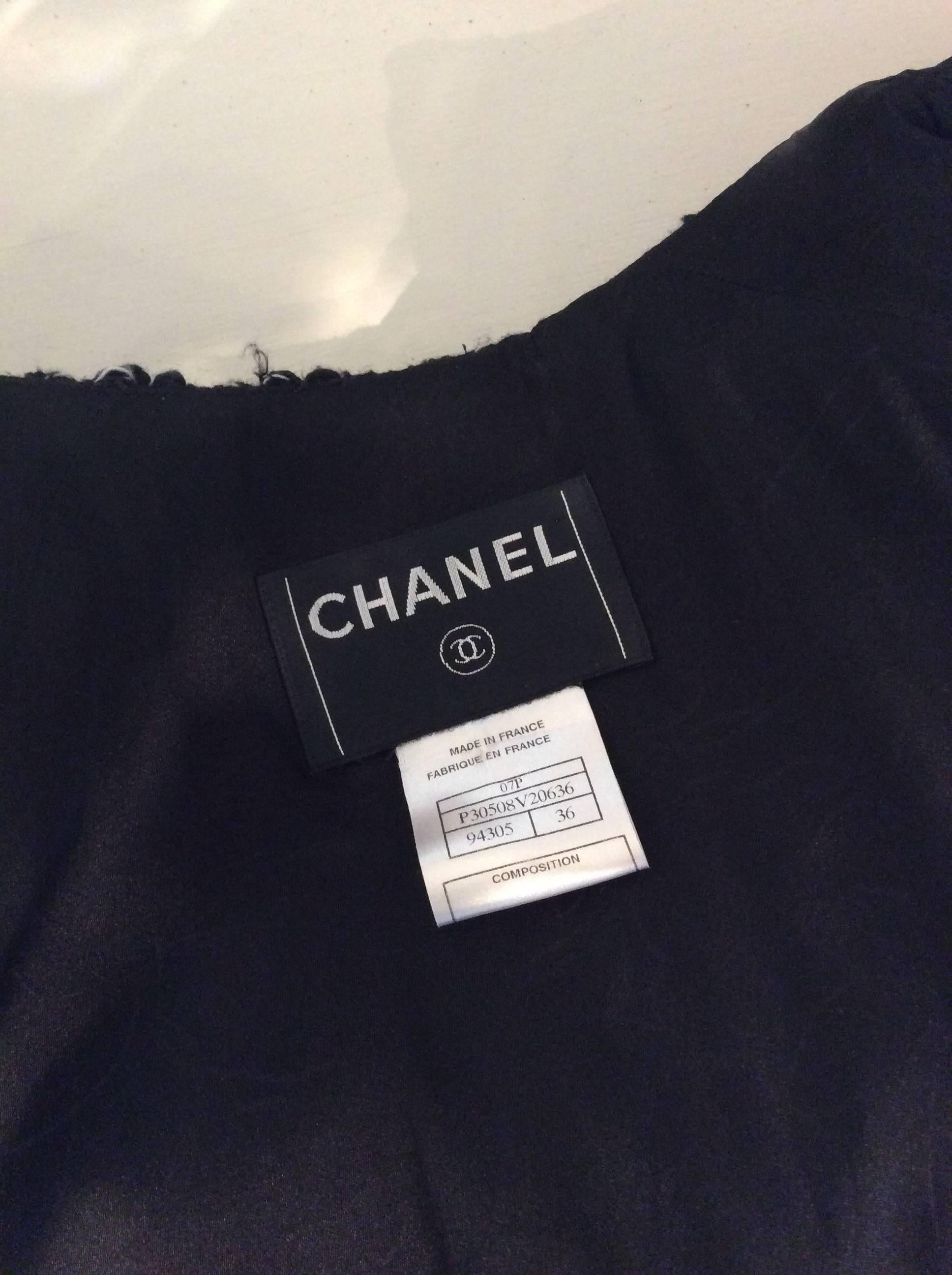 Chanel Black Tweed Coat W/ Braided Trim, Pearl and Black Enamel Buttons Sz36/Us4 For Sale 3