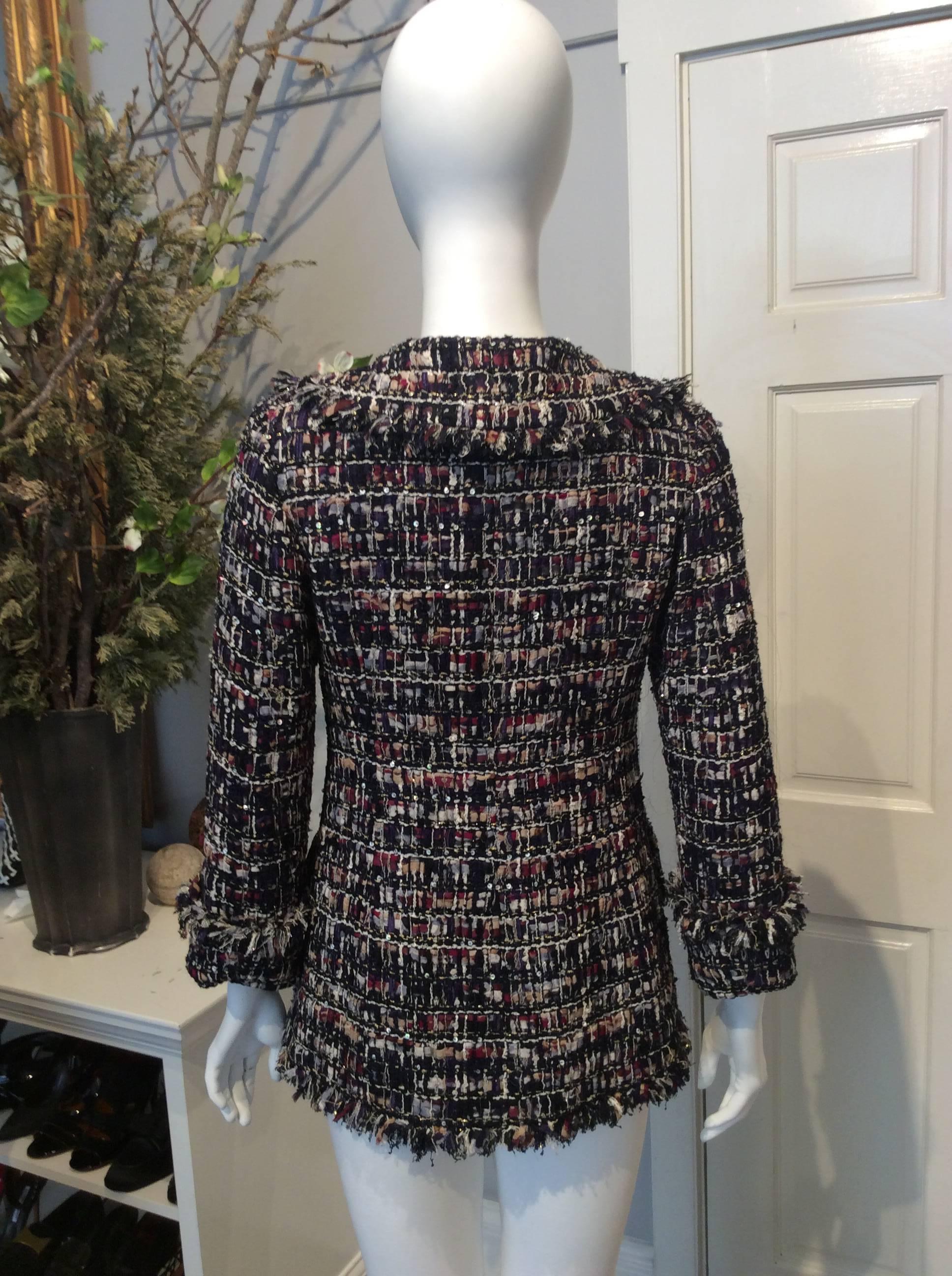 Black Chanel Multicolor Tweed Jacket with Red and White Crystals and Gripoix Buttons  For Sale