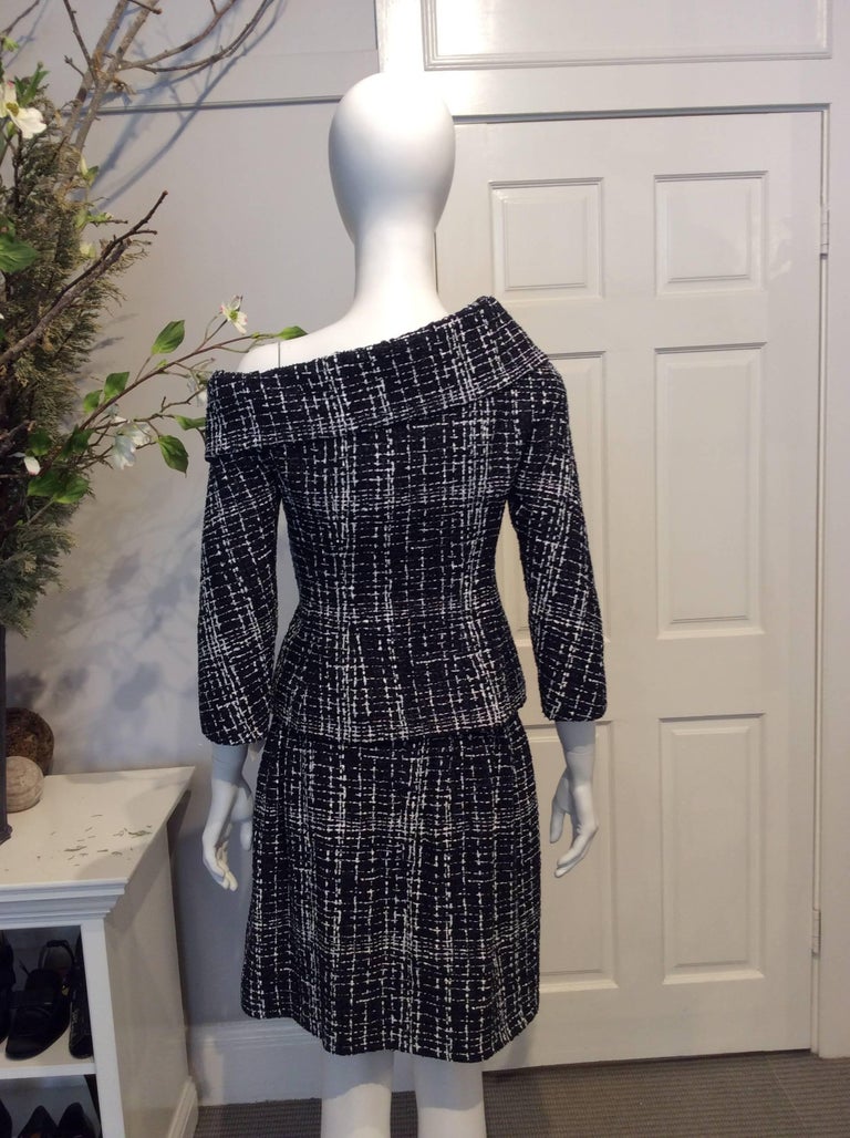 Chanel Navy, White Tweed Skirt Suit w/ Off-the-Shoulder Jacket Sz34/Us2 ...