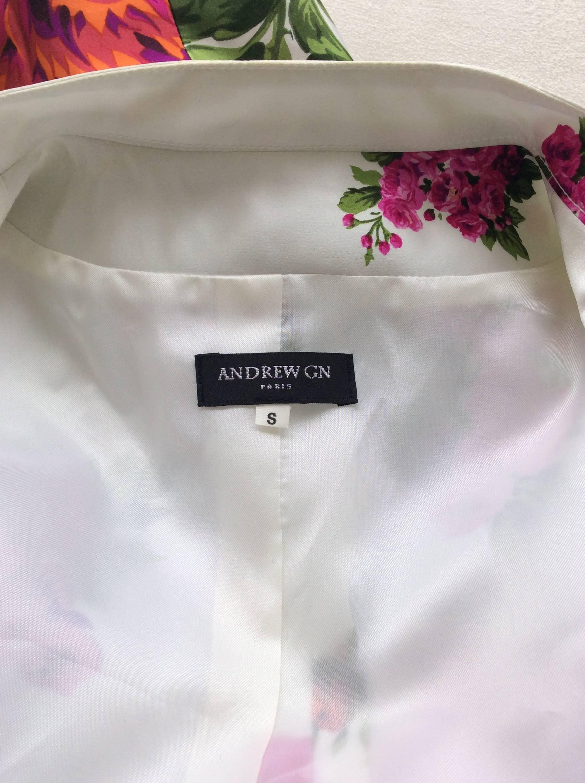 Andrew Gn Spring/Summer 2004 Magenta, White, Blush, Red Silk Floral Jacket Sz S 1