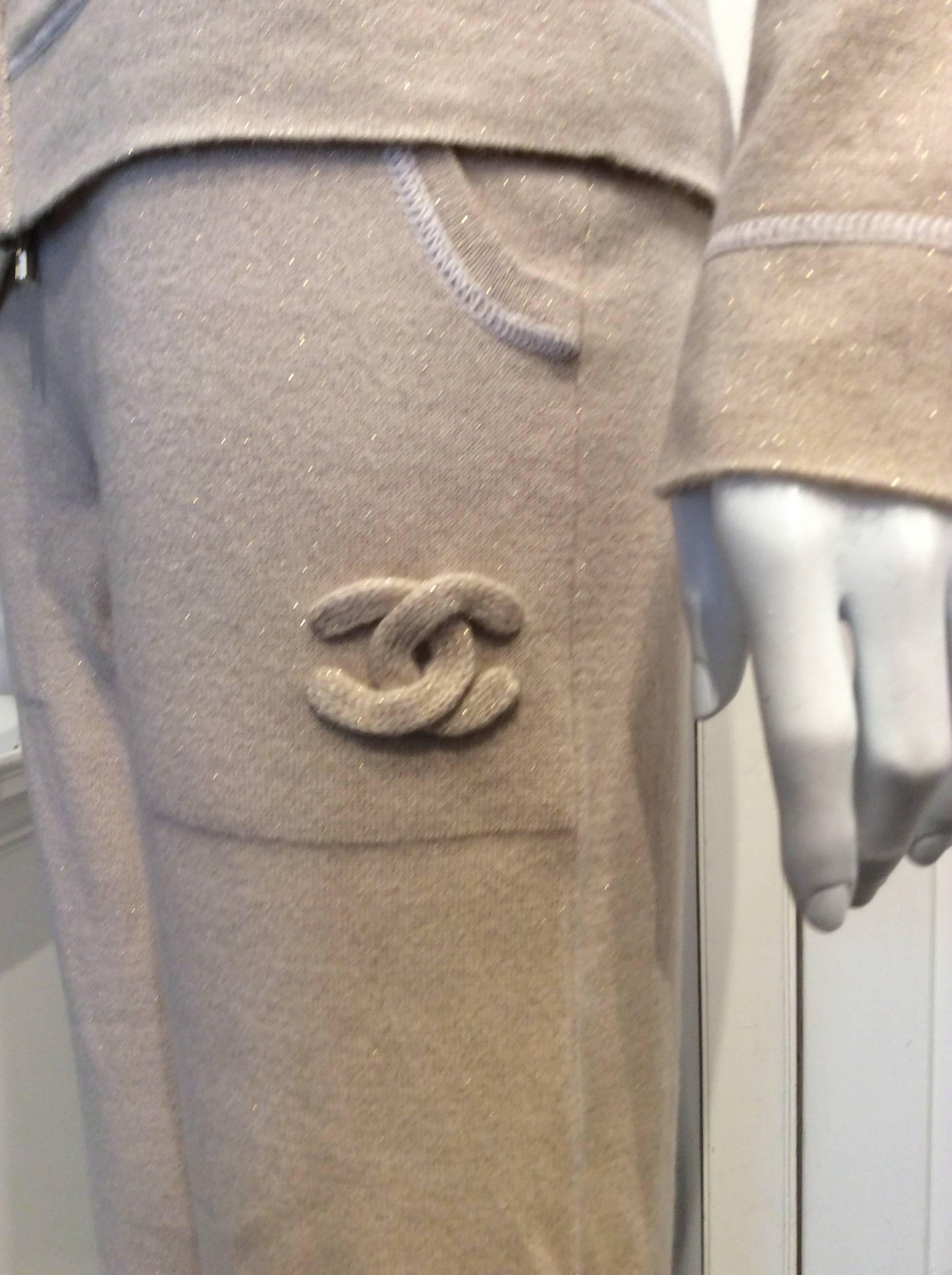 Women's Chanel Gold and Beige Long Sleeve Hooded Cashmere Tracksuit Sz Fr34, US2