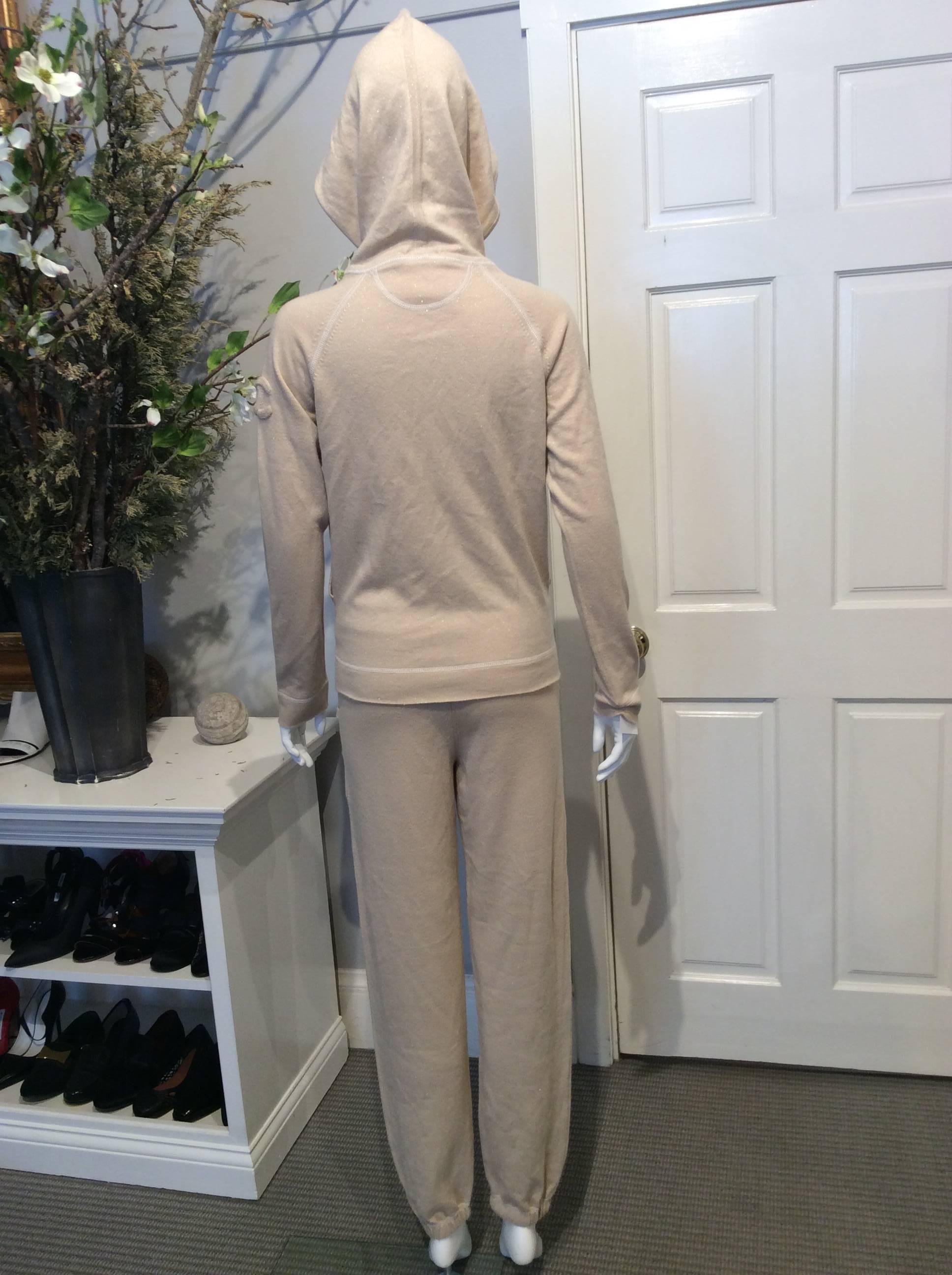Brown Chanel Gold and Beige Long Sleeve Hooded Cashmere Tracksuit Sz Fr34, US2