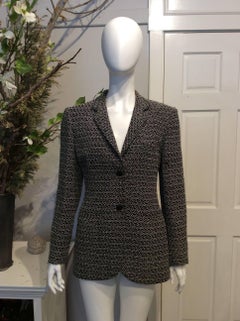 Chanel Black and White Woven Tweed Jacket with Black Buttons