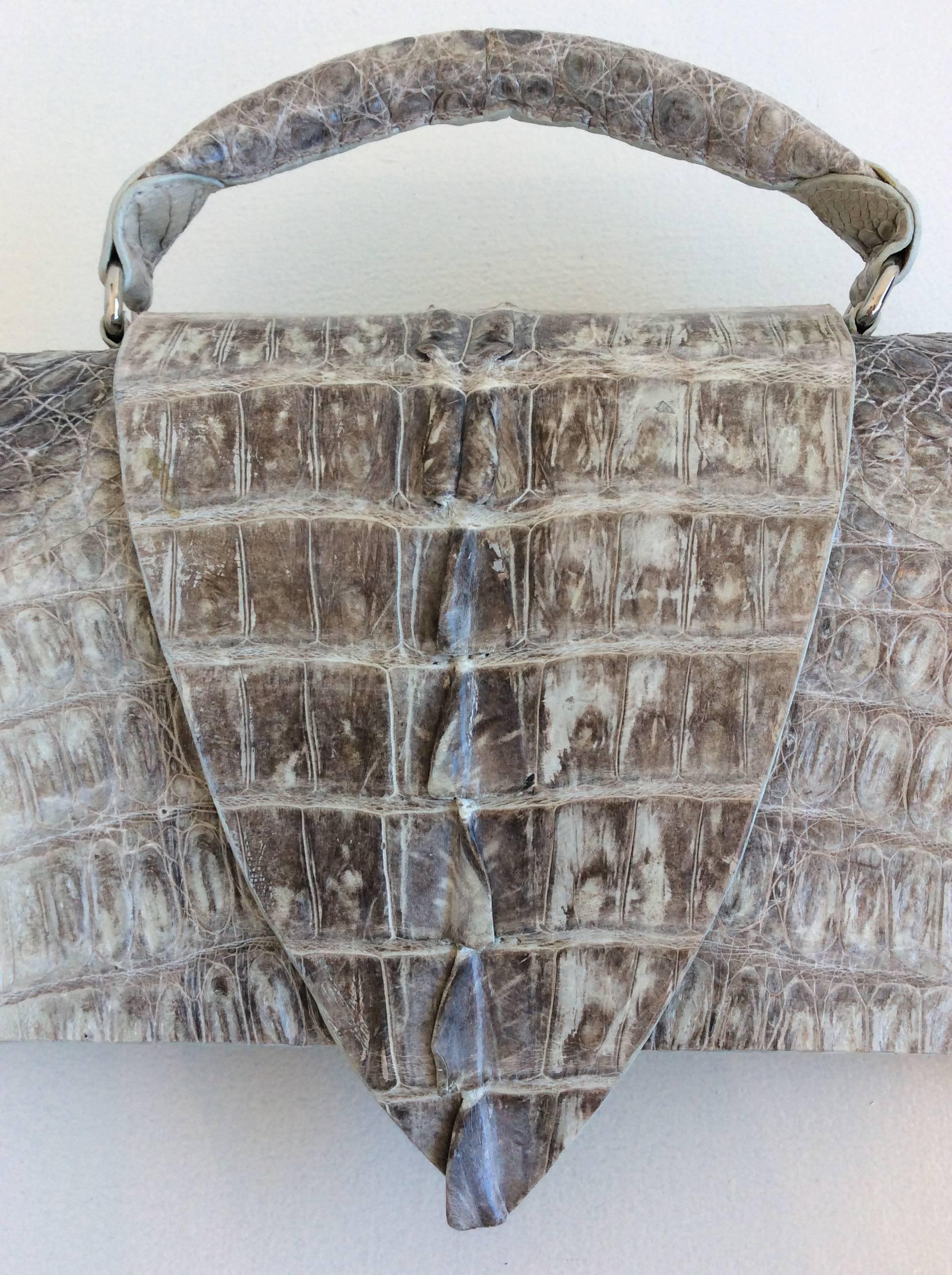 B. Romanek Gray Crocodile Rockstar Clutch Bag with Handle For Sale 1