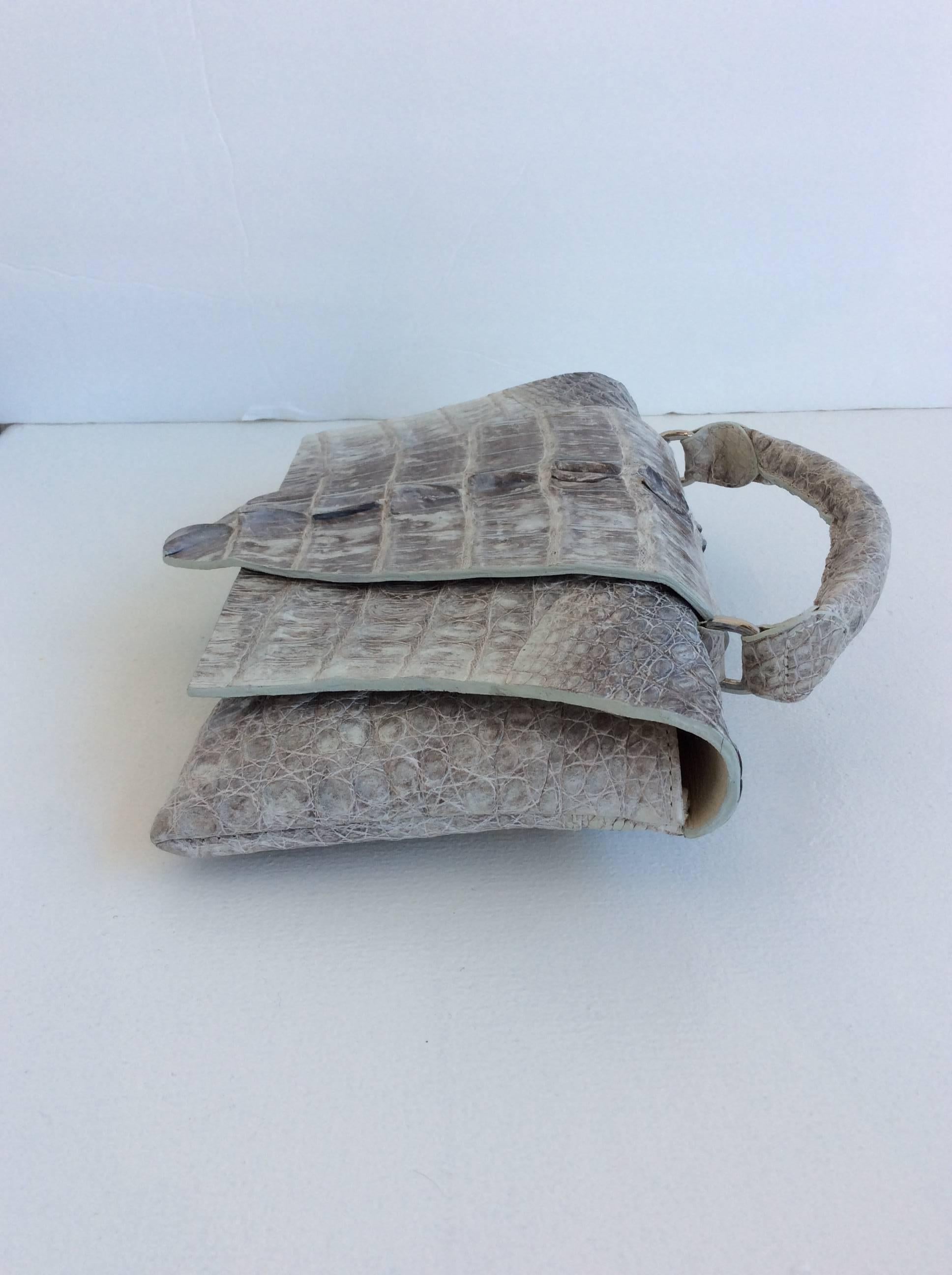 B. Romanek Gray Crocodile Rockstar Clutch Bag with Handle In Excellent Condition For Sale In San Francisco, CA