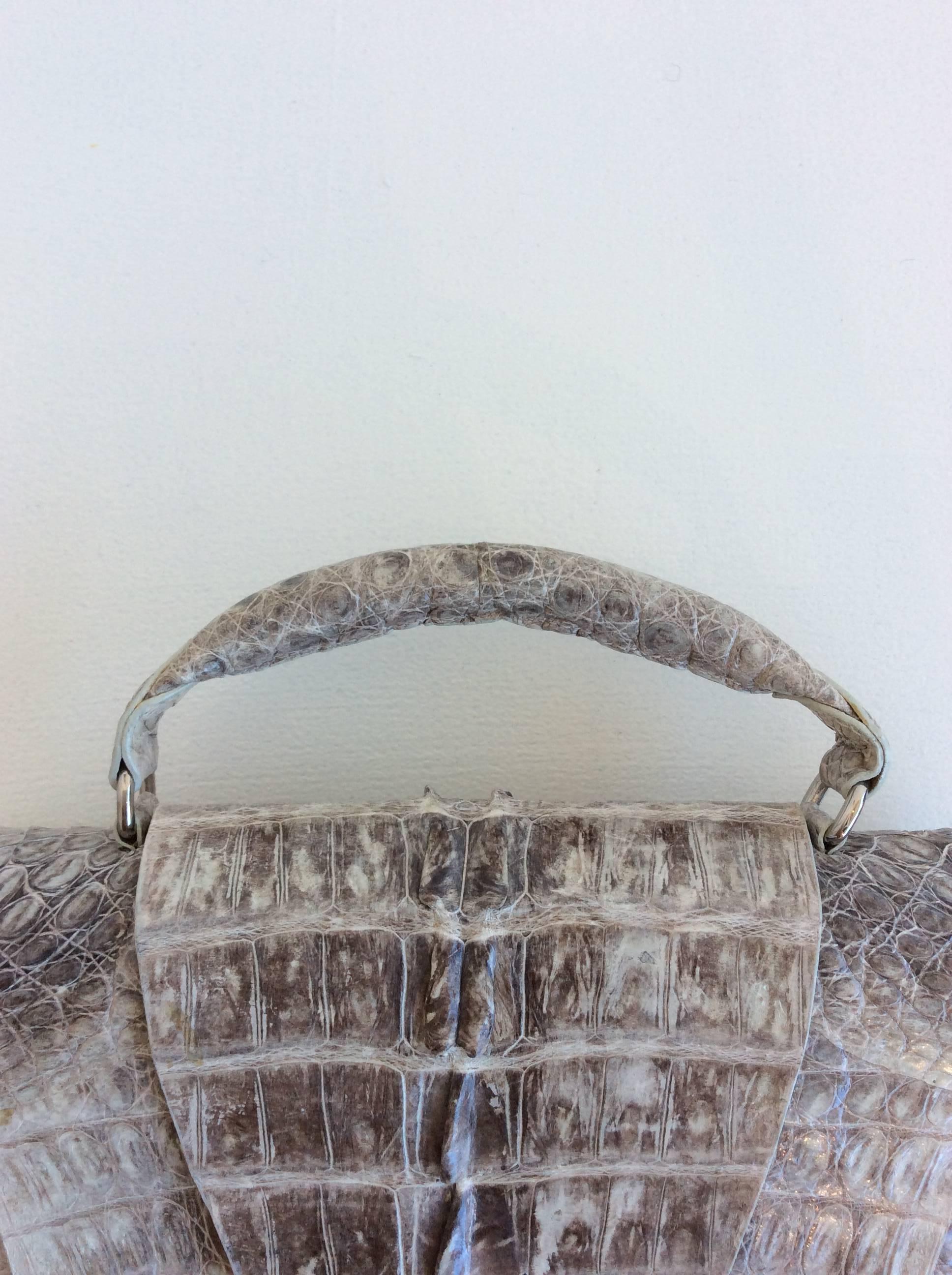 Women's B. Romanek Gray Crocodile Rockstar Clutch Bag with Handle For Sale