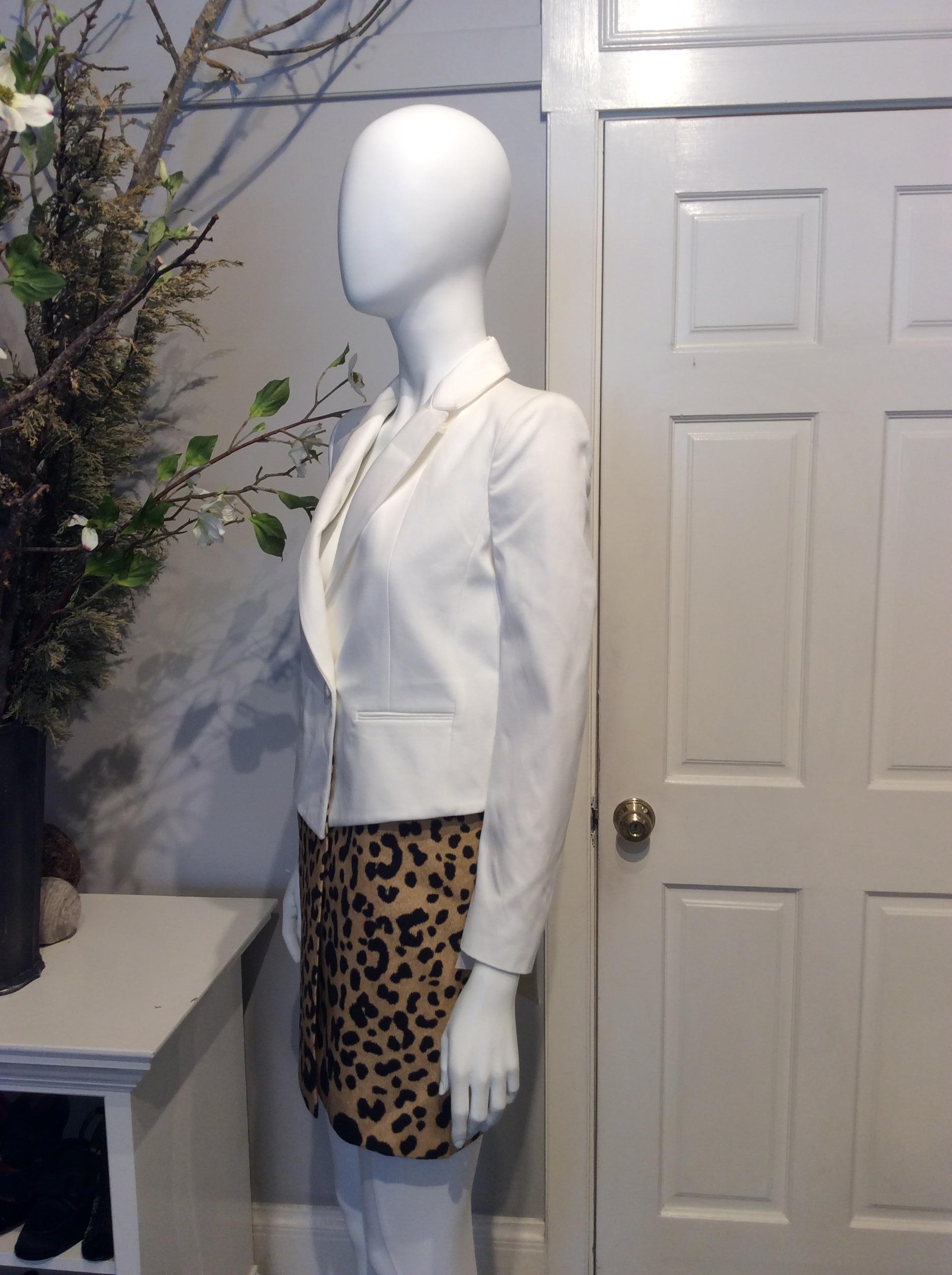 Gray Givenchy White and Leopard Print Knee-Length Cotton Coat   For Sale