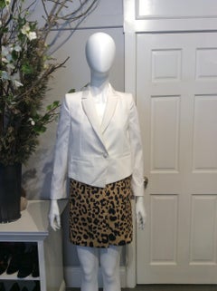 Givenchy White and Leopard Print Knee-Length Cotton Coat
