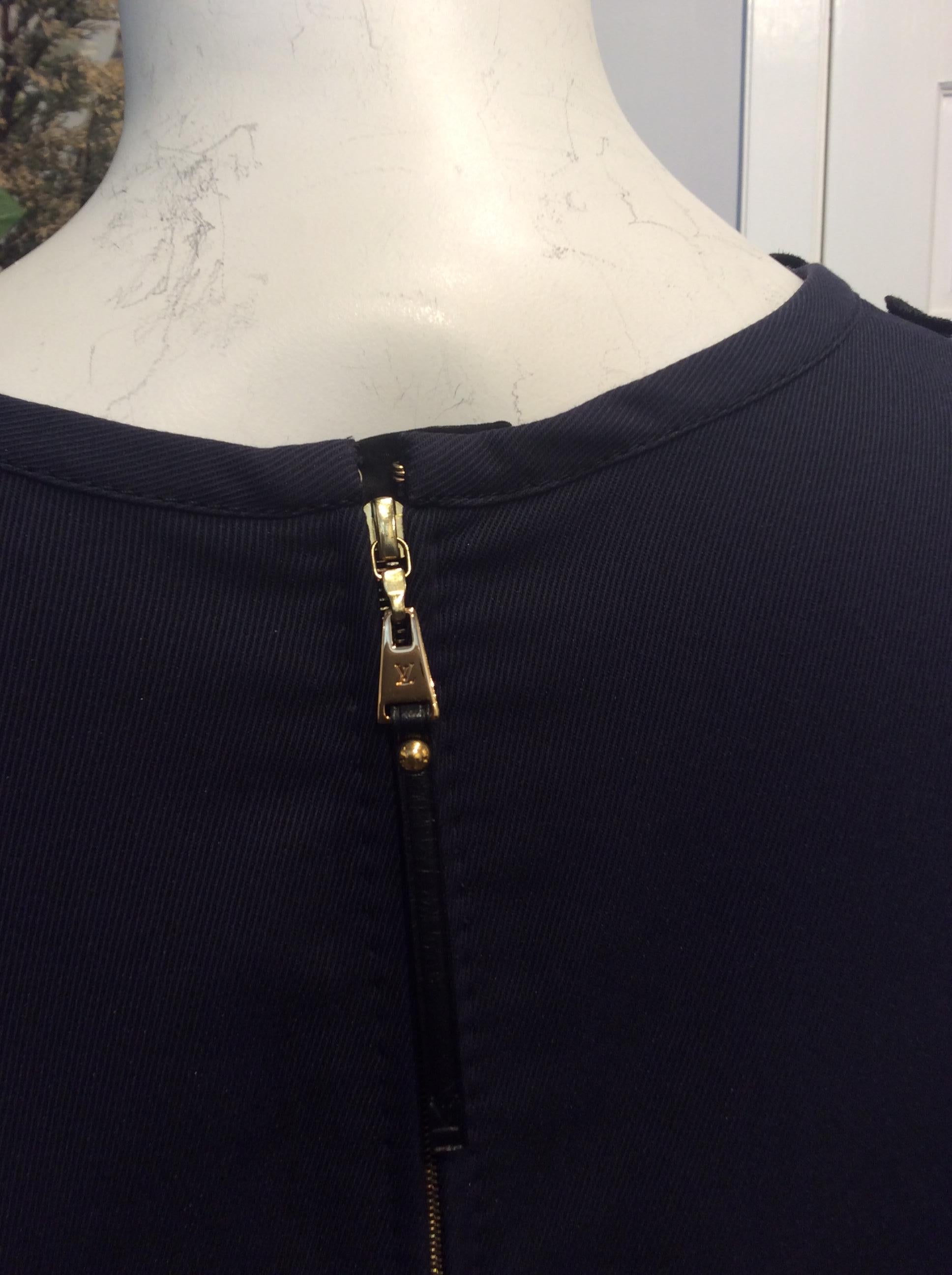 Louis Vuitton Navy and Black Semi Sheer Top w/ Flowers and Beads Sz Fr38/Us6 For Sale 2