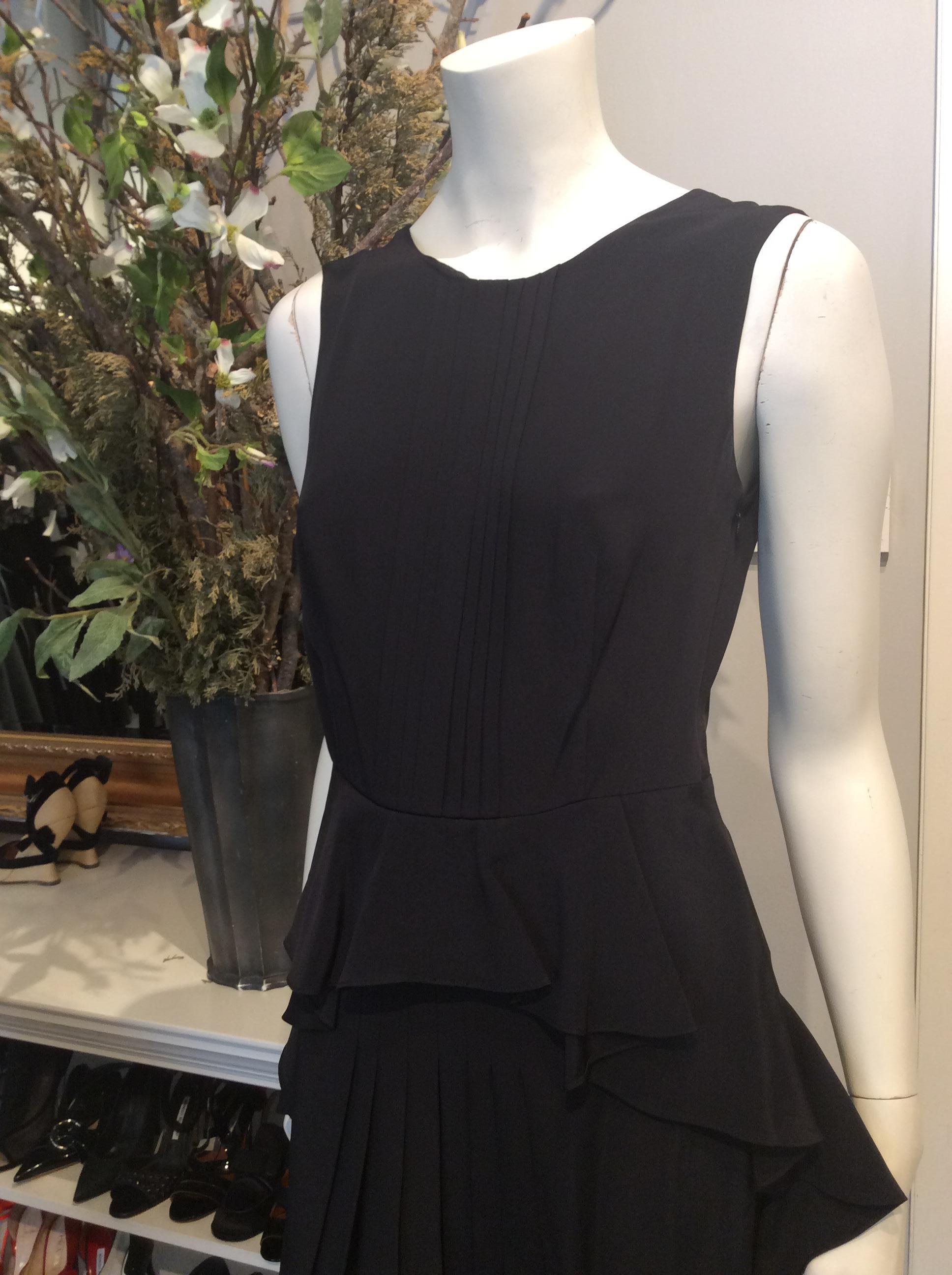 New Prada Black Silk Dress with Draping at Hips and Front Pleating Sz 42/Us6 In New Condition For Sale In San Francisco, CA