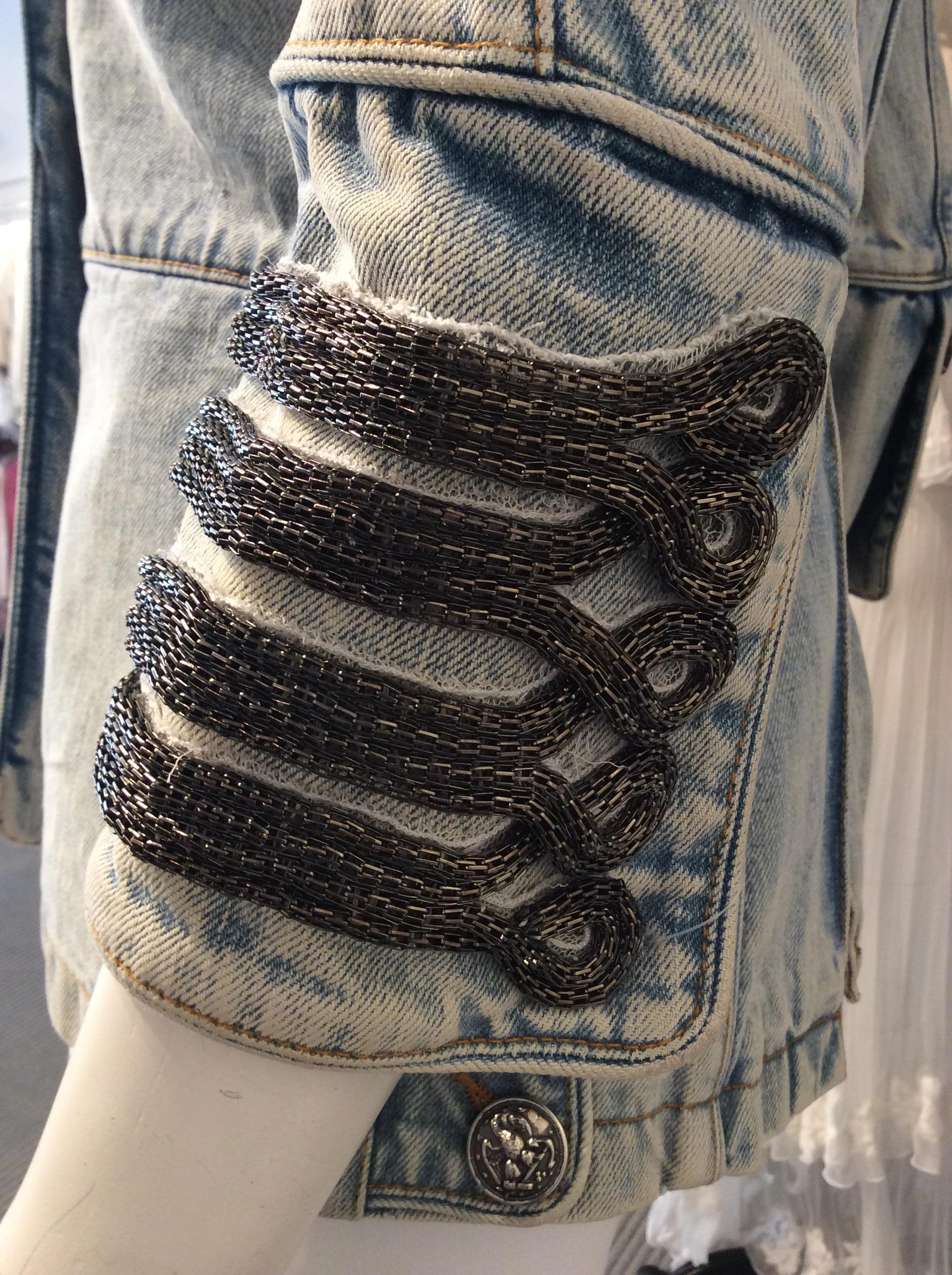 Balmain Beaded Aiguillette Military Jean Jacket  In Excellent Condition For Sale In San Francisco, CA