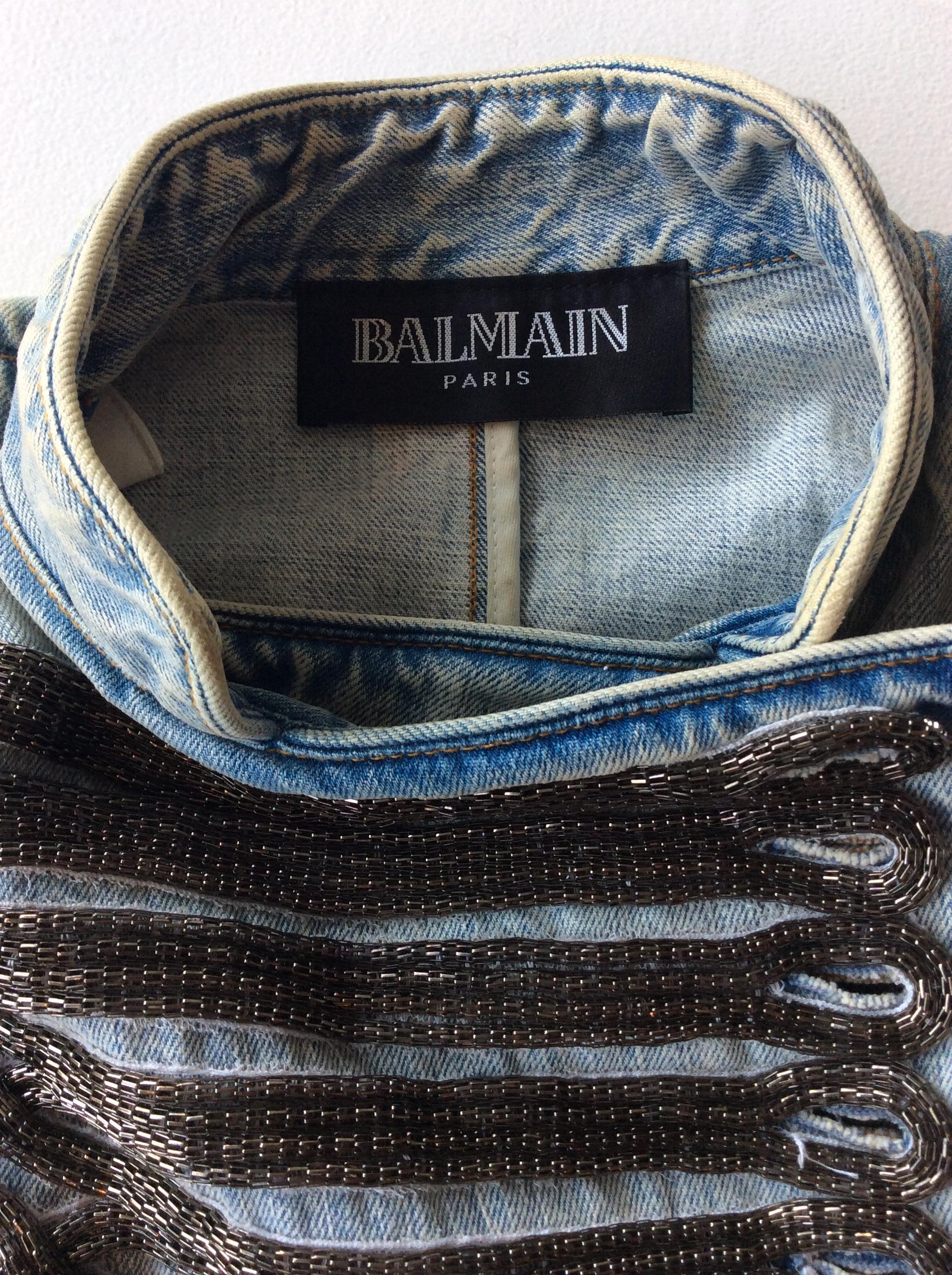 Balmain Beaded Aiguillette Military Jean Jacket  For Sale 1