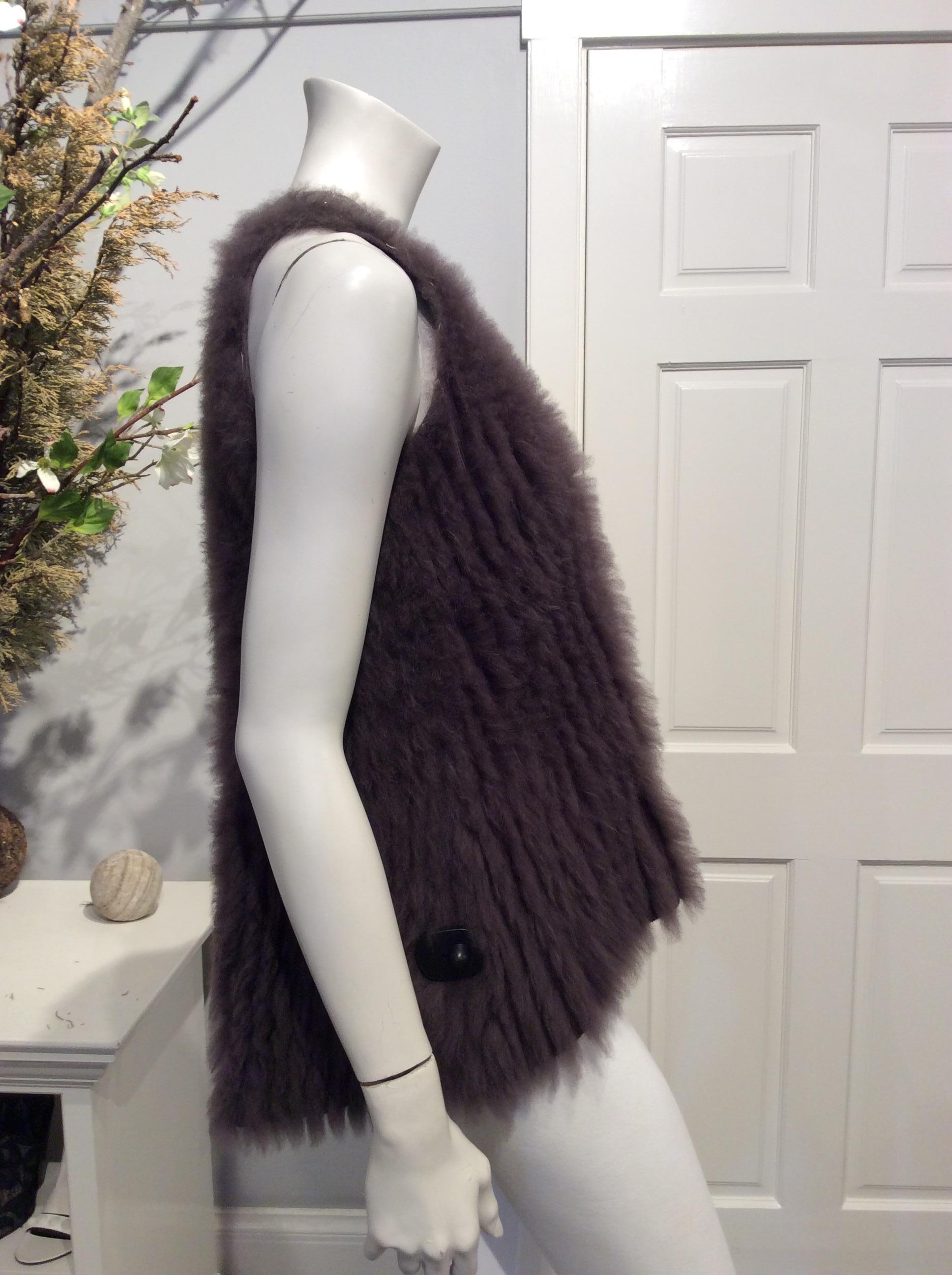 Brunello Cucinelli Taupe Cashmere/Goat Fur Knit Top, Silver Monili Bead Neckline In New Condition In San Francisco, CA