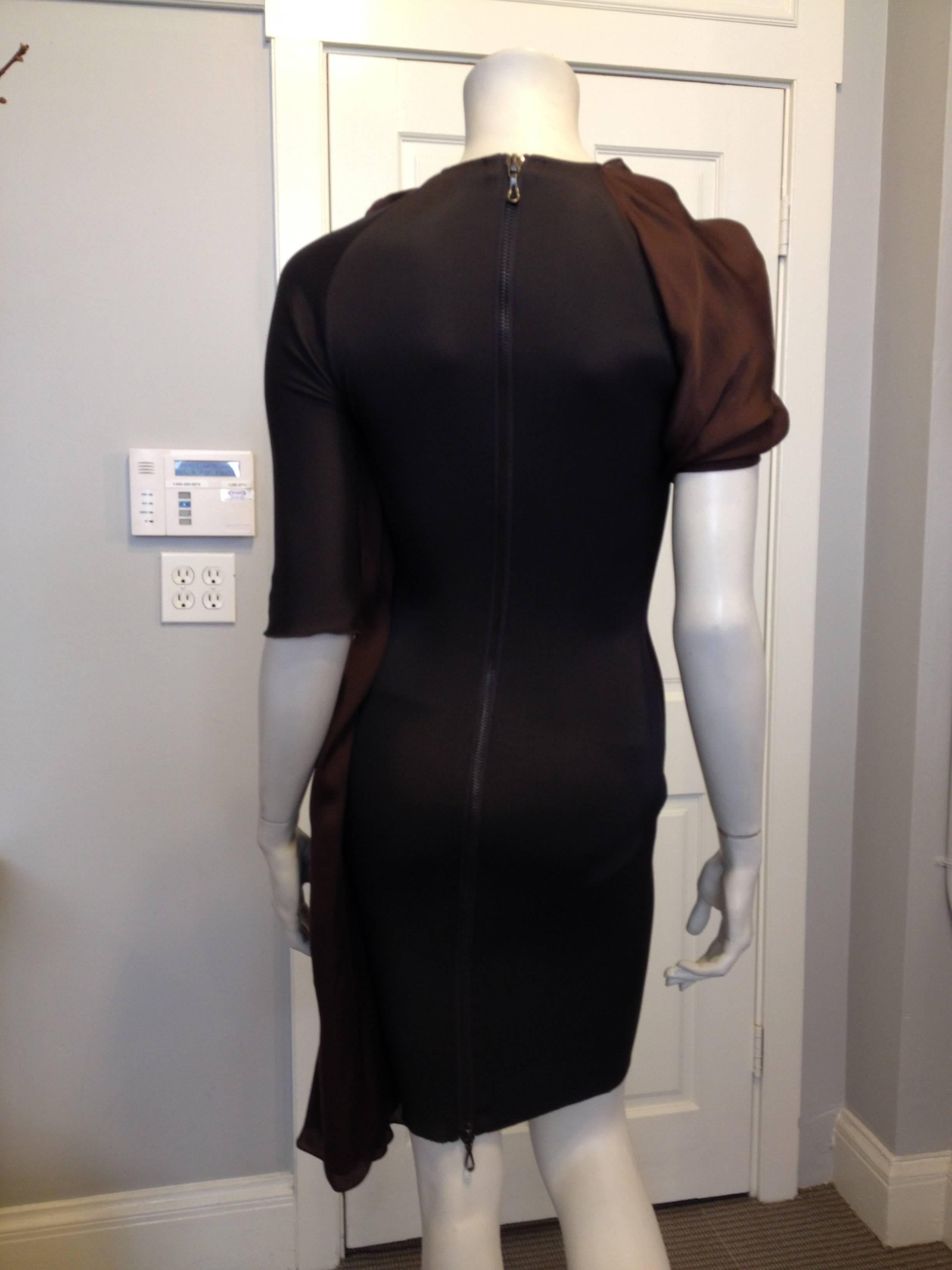 Lanvin Brown Dress with Chiffon Tie In Excellent Condition In San Francisco, CA