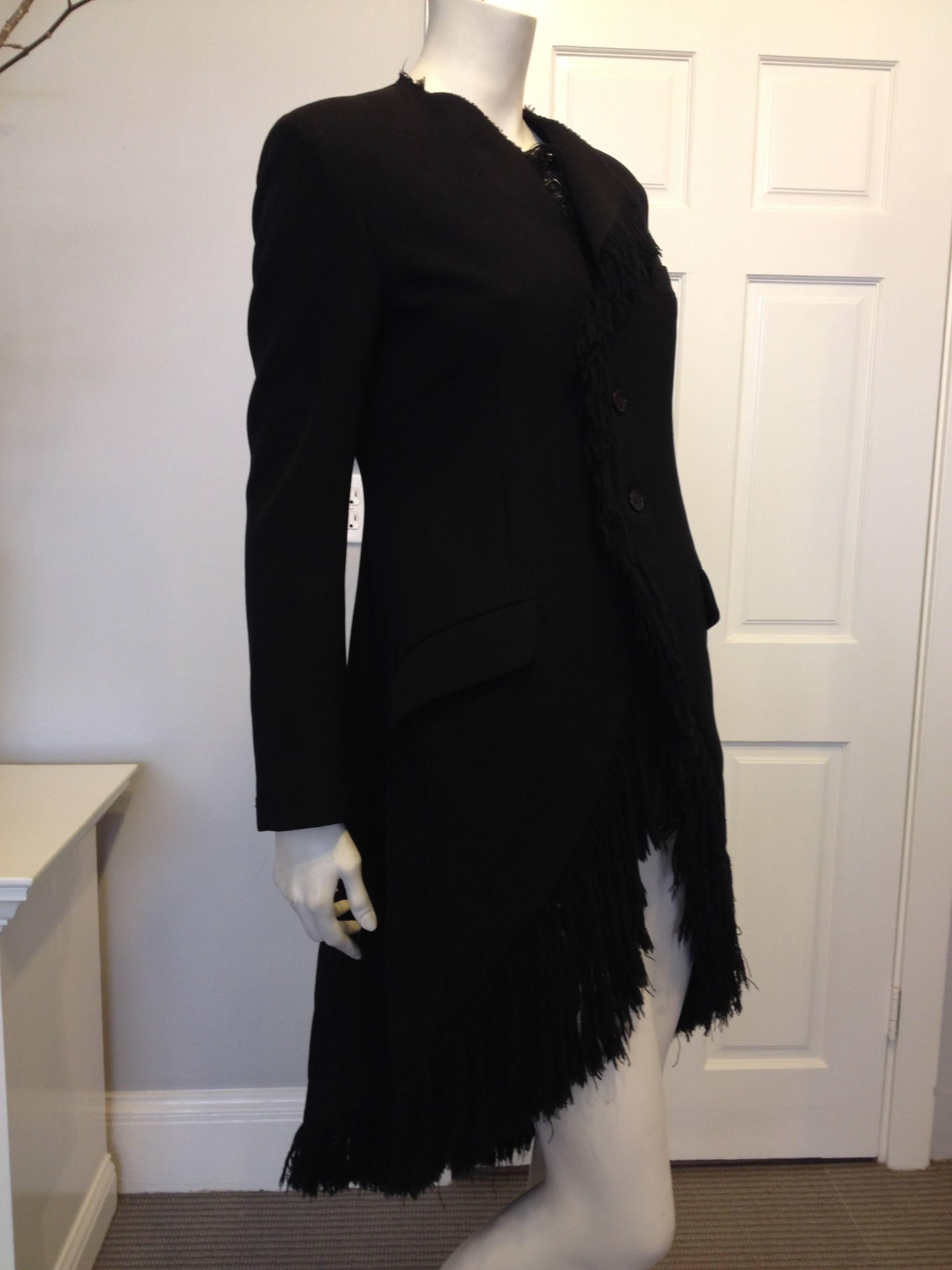 Yohji Yamamoto Black Coat with Fringe In Excellent Condition In San Francisco, CA