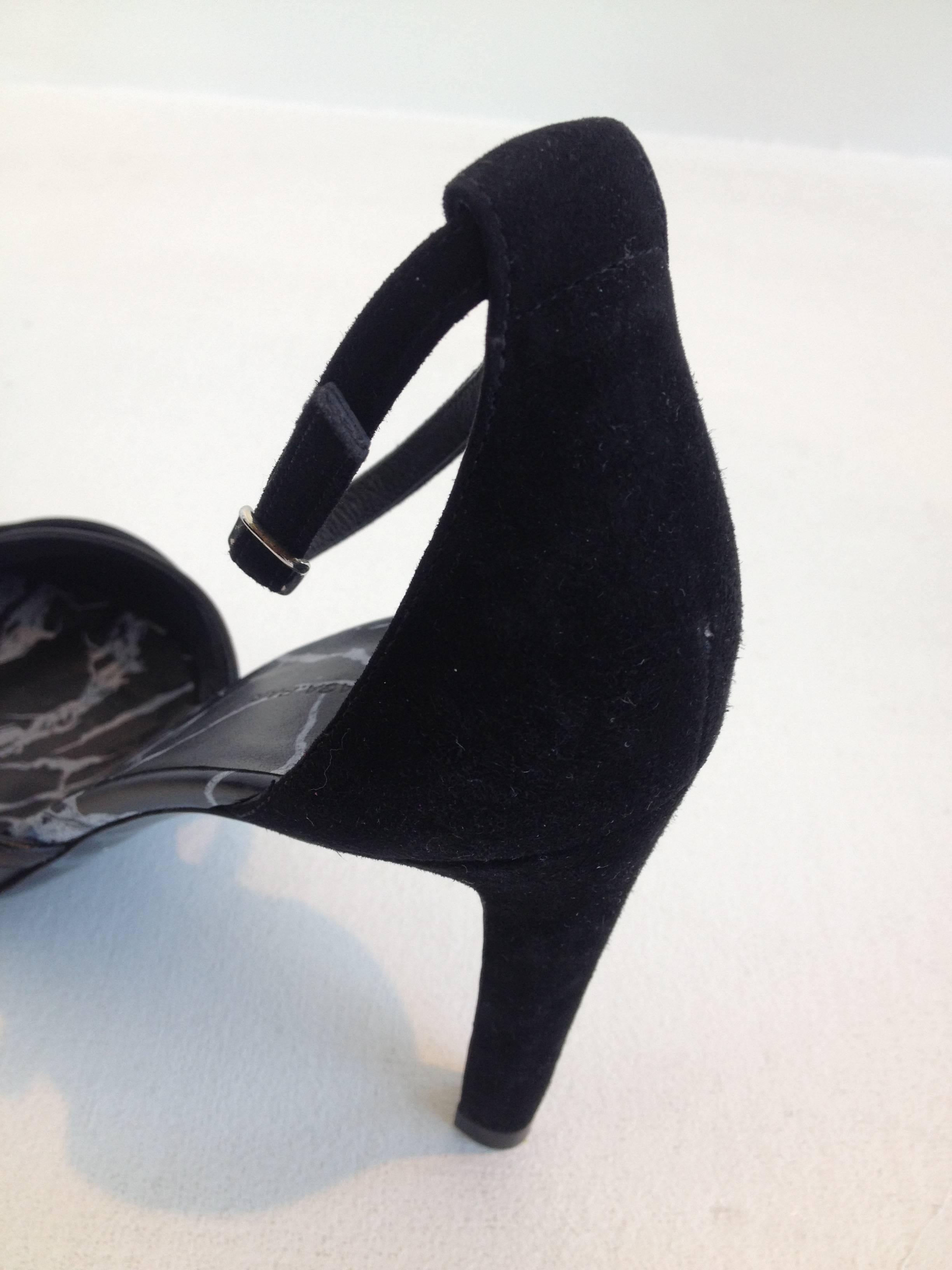 Balenciaga Black Suede and Leather Ankle Strap Heels Size 38 (7.5) For Sale 1