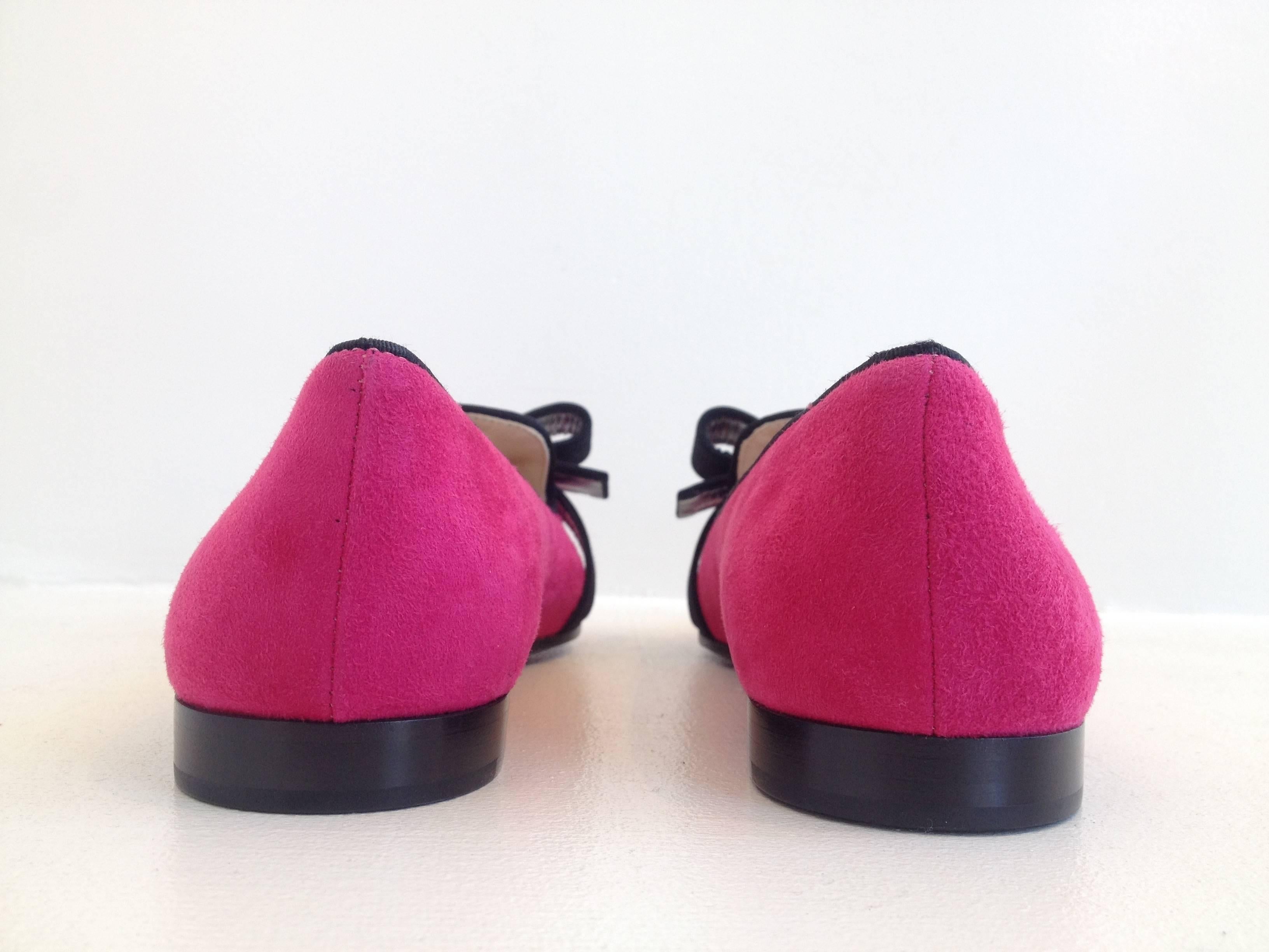 Prada Pink Suede Skimmers Size 37 (6.5) In New Condition In San Francisco, CA