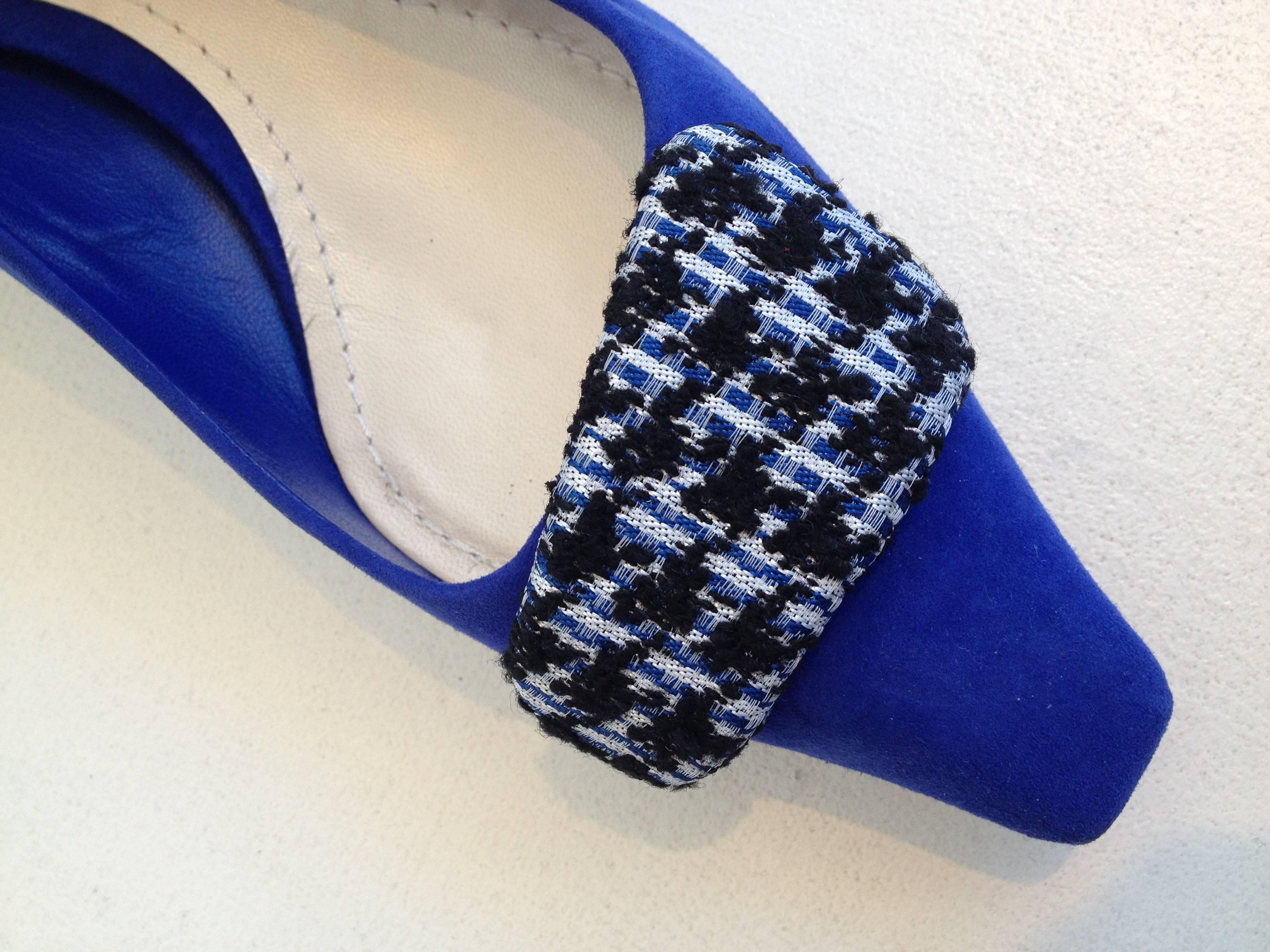 Women's Christian Dior Blue Suede Angular Flats Size 36.5 (6)