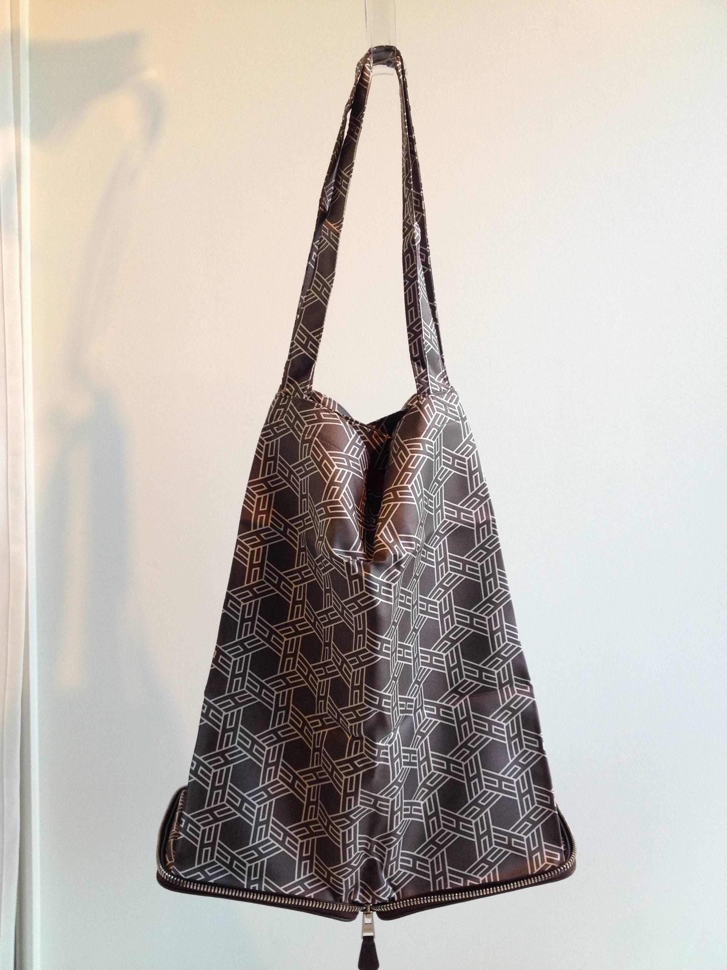 Hermes Brown and Grey Collapsible Tote Bag 1