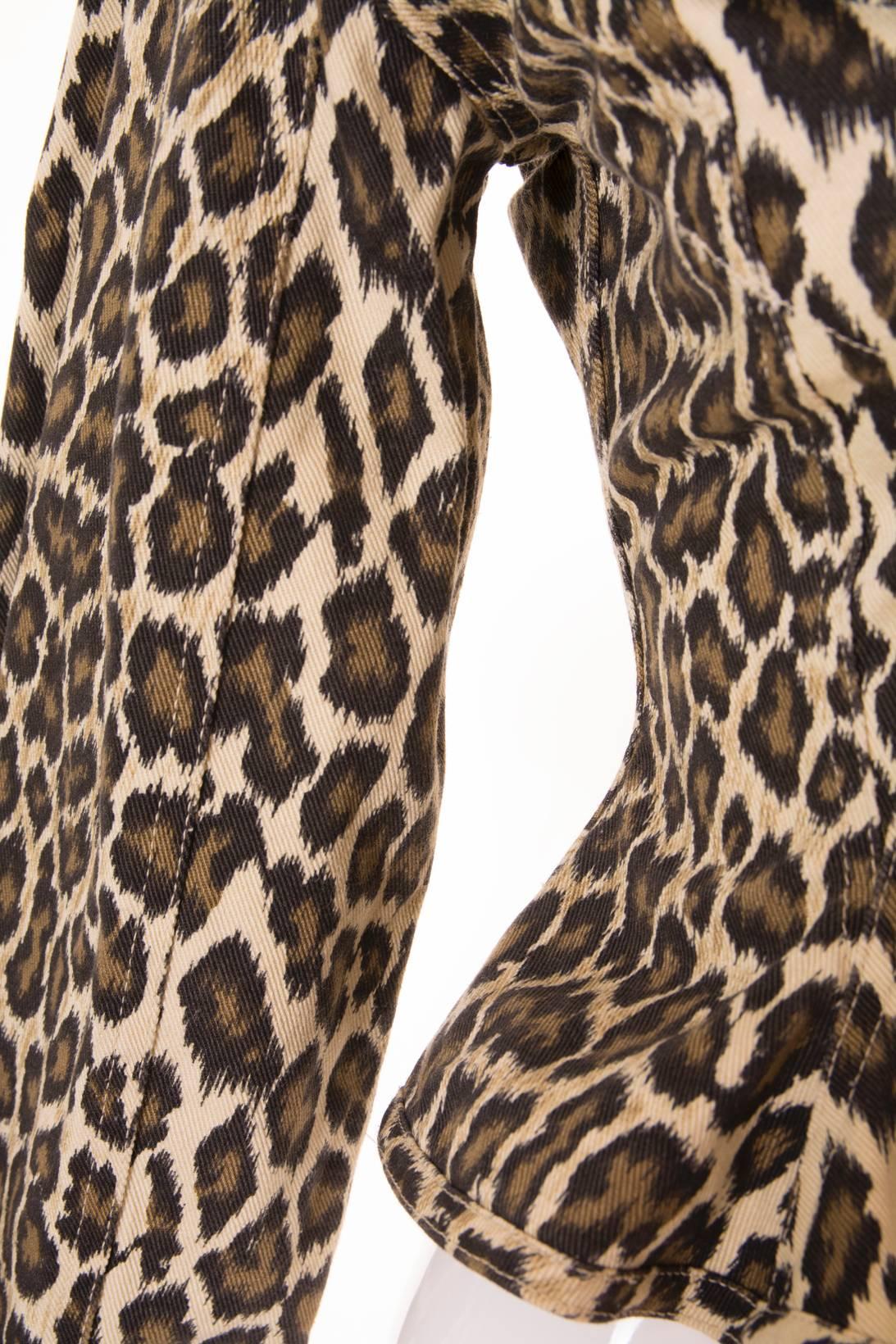 Women's Jean Paul Gaultier Leopard Print Denim Corset Jacket