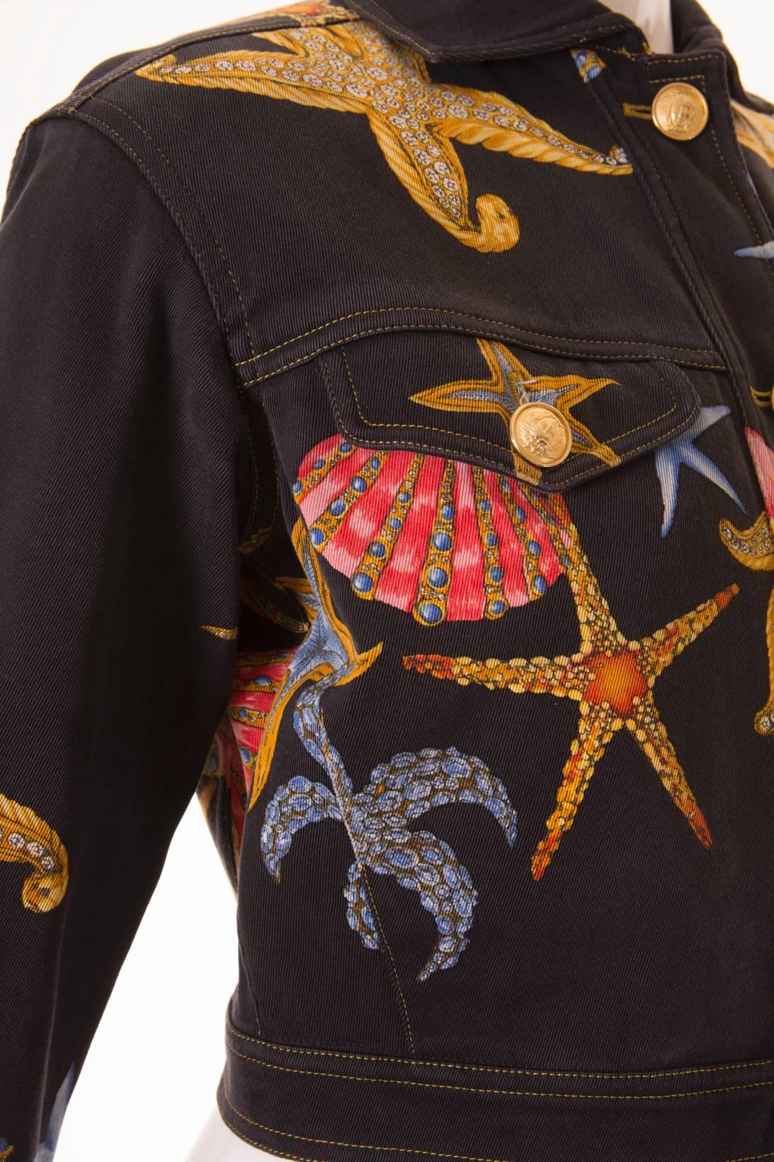 Black Gianni Versace Iconic Starfish and Seashell Print Jacket