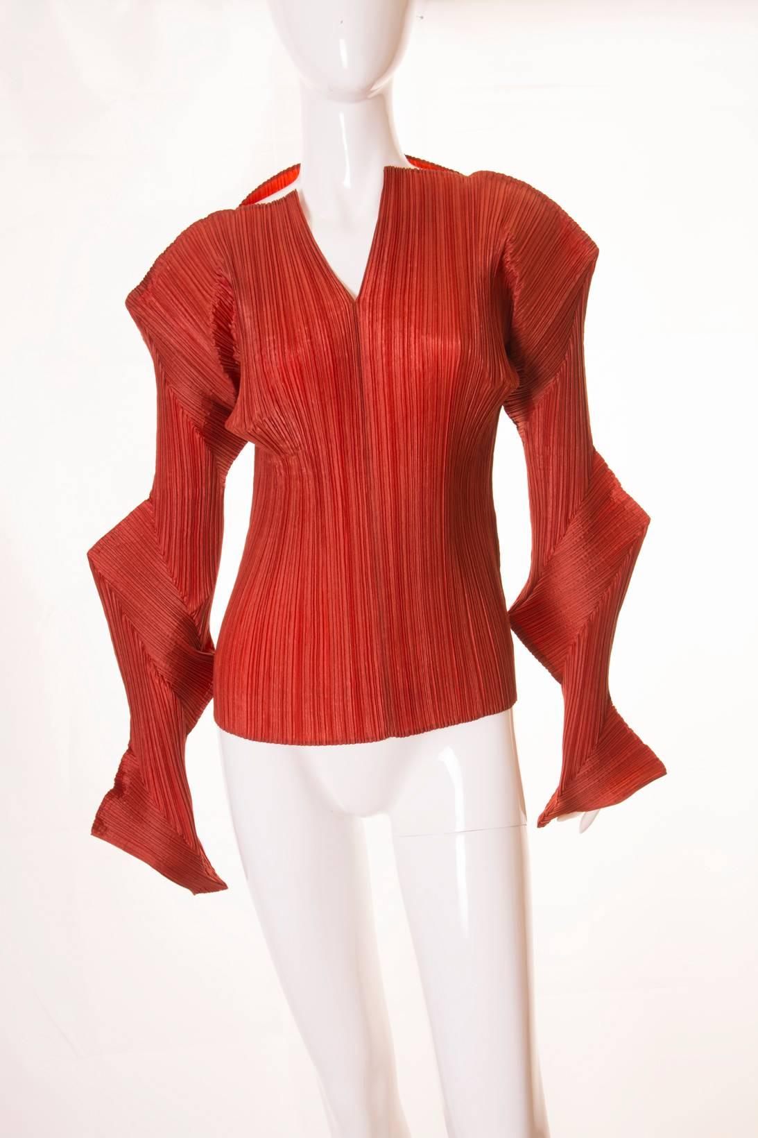 Red Issey Miyake Sculptural Pleated Top