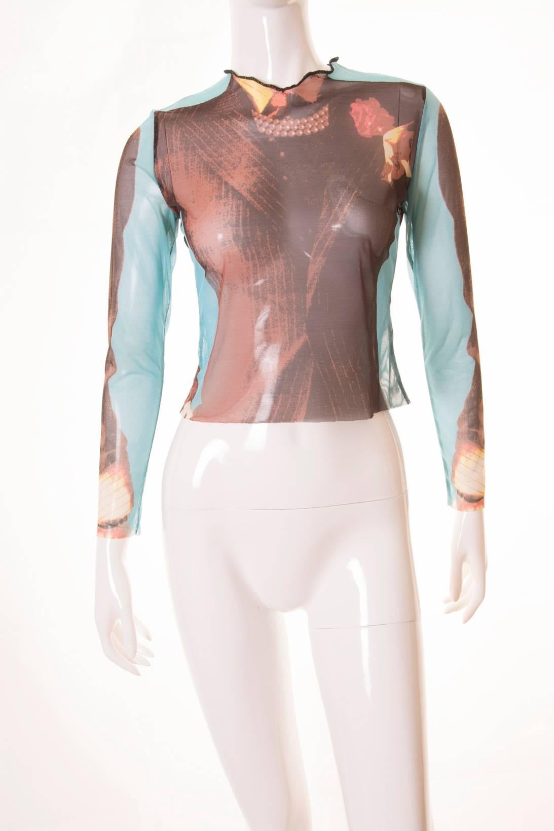 Gray Jean Paul Gaultier Trompe L'Oeil Sheer Tuxedo Top