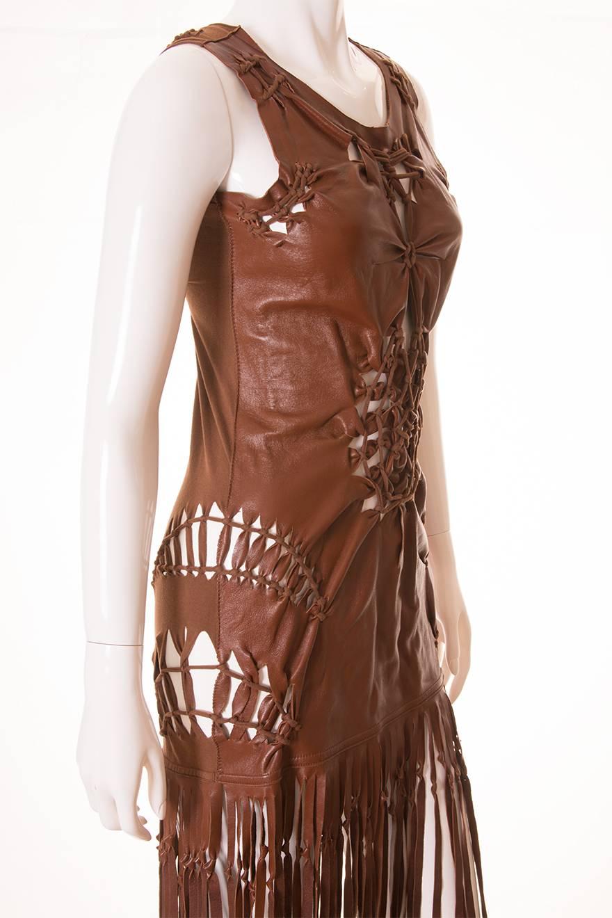 Women's Jean Paul Gaultier Cut out Leather Fringe Dress