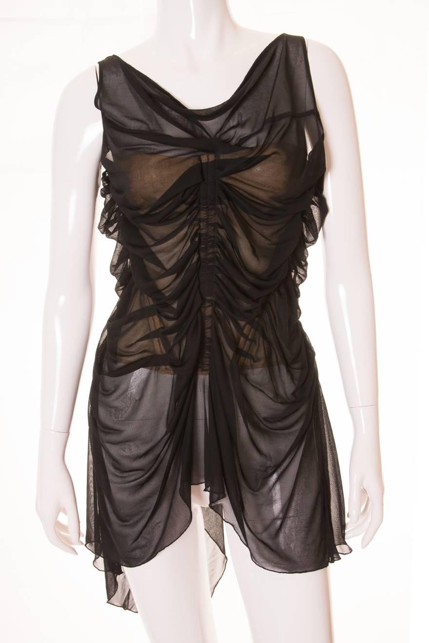 Black Jean Paul Gaultier Sheer Ruched Corset Top