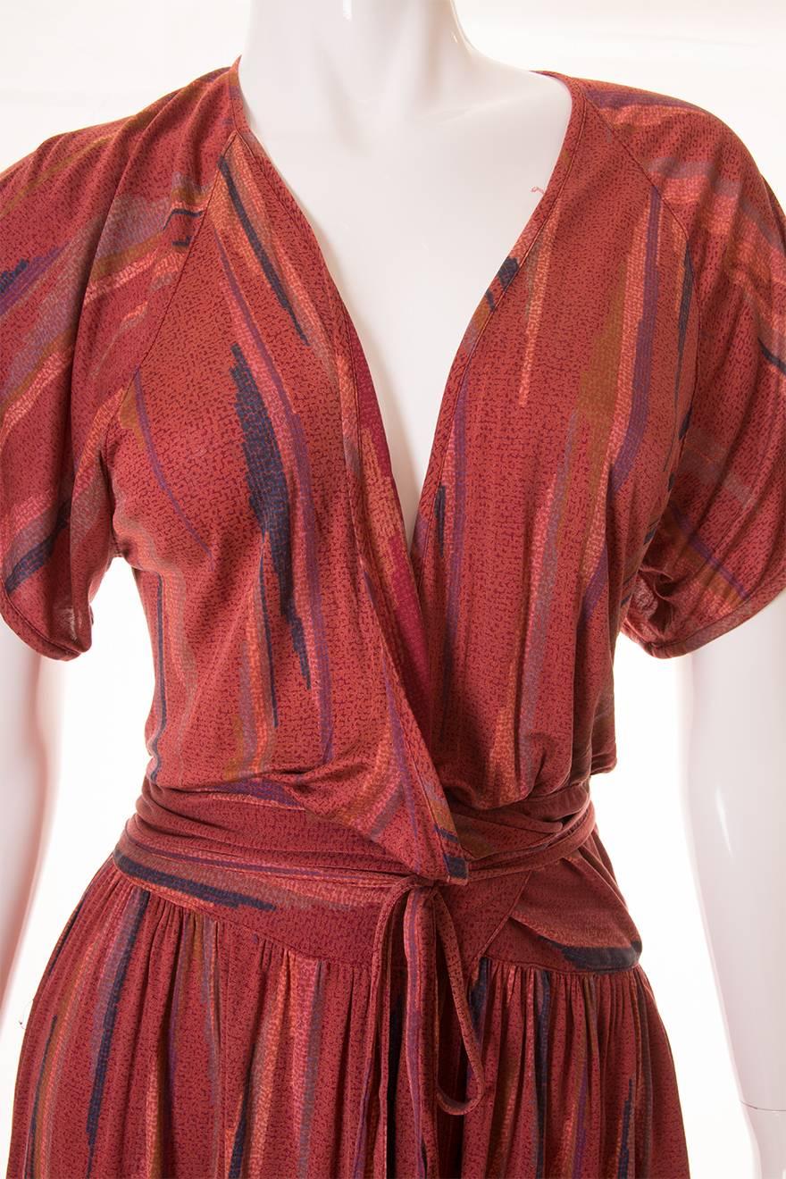 1970s Missoni Silk Plunging Draped Wrap Dress In Excellent Condition For Sale In Brunswick West, Victoria