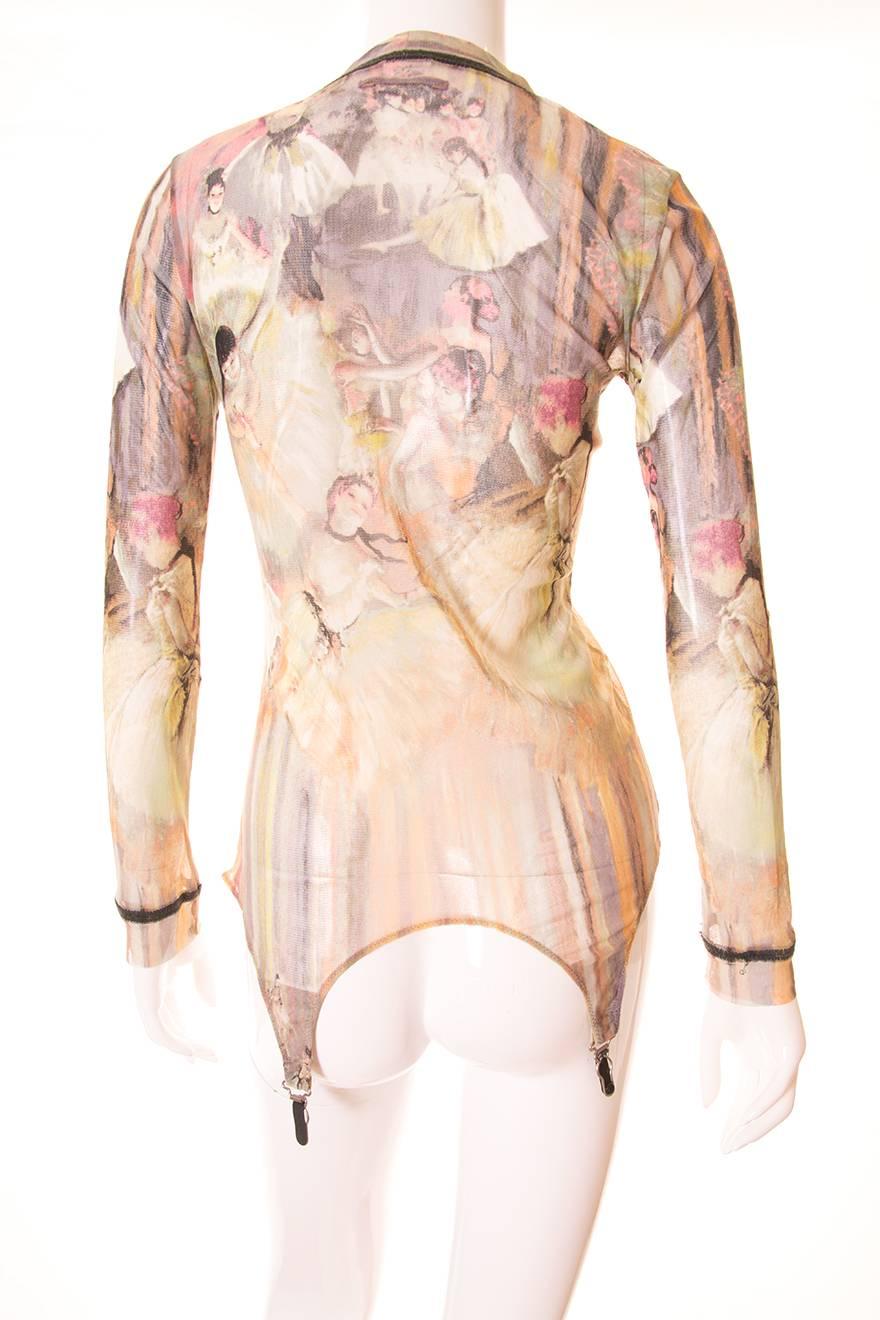 Beige Jean Paul Gaultier Degas Ballerina Print Sheer Top