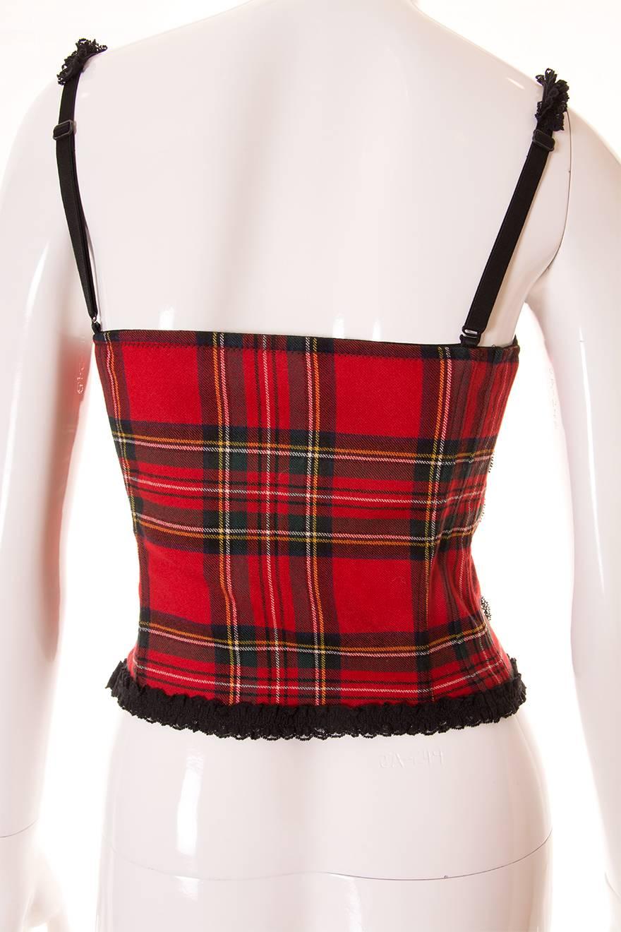 Black Dolce and Gabbana Tartan and Lace Bustier