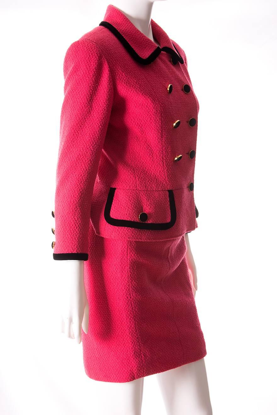 Red Chanel 1996 Velvet Trim Skirt Suit