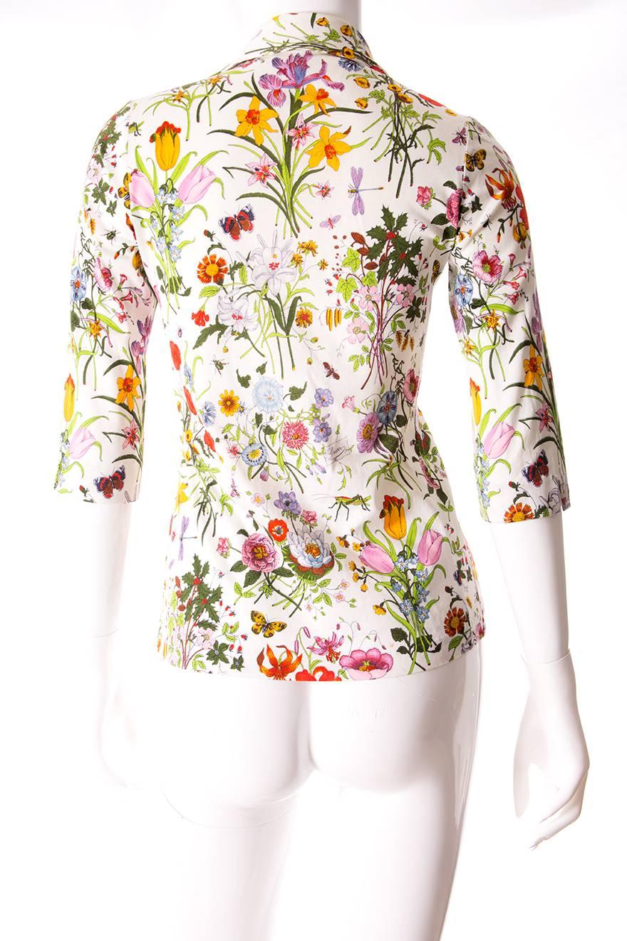 Gucci V. Accornero Iconic Flora Print Shirt In Good Condition For Sale In Brunswick West, Victoria