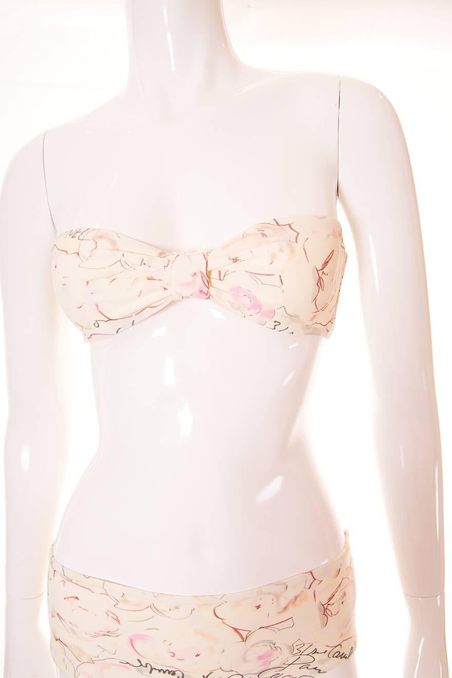 White Chanel 1998 Cruise Watercolour Bandeau Bikini