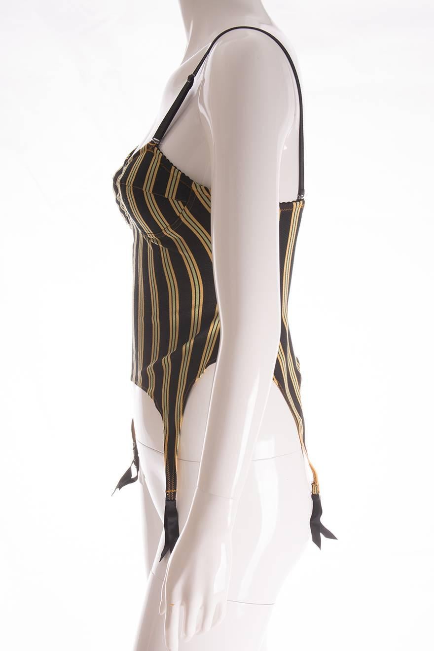 Black Jean Paul Gaultier Striped Lingerie Inspired Bustier Top