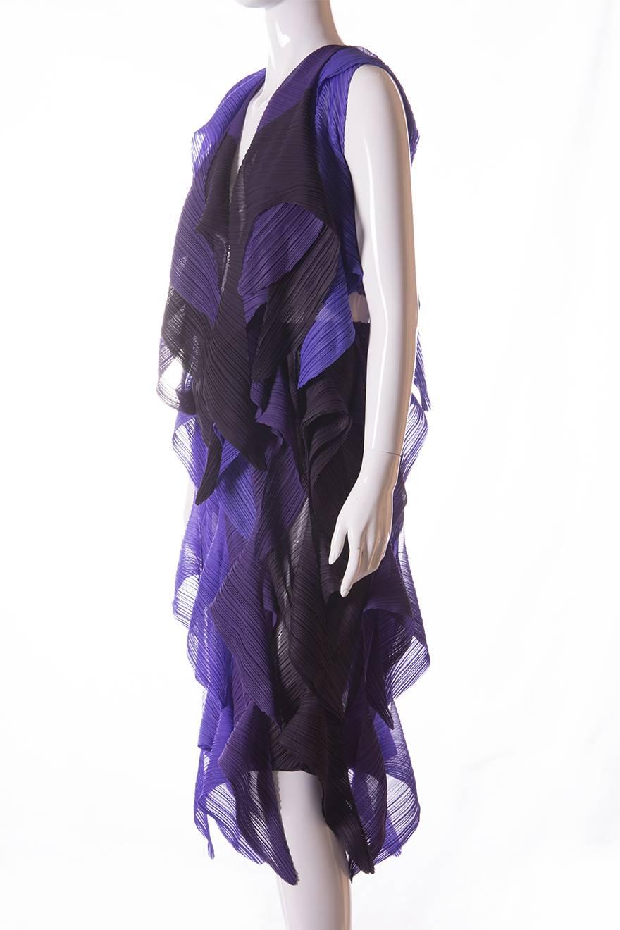 Purple Issey Miyake Pleated Top and Skirt Set 