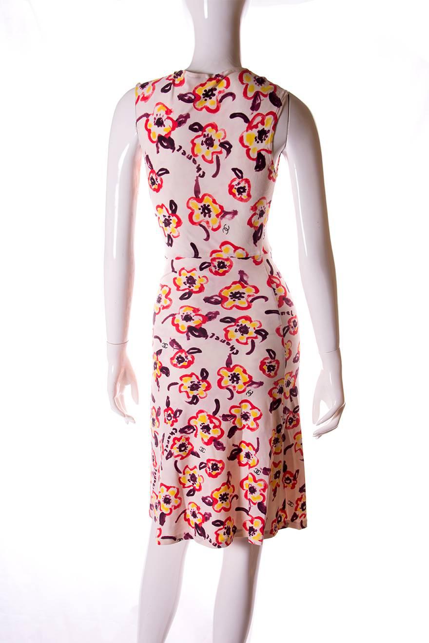 Beige Chanel 1996 Iconic Camellia Print Dress For Sale