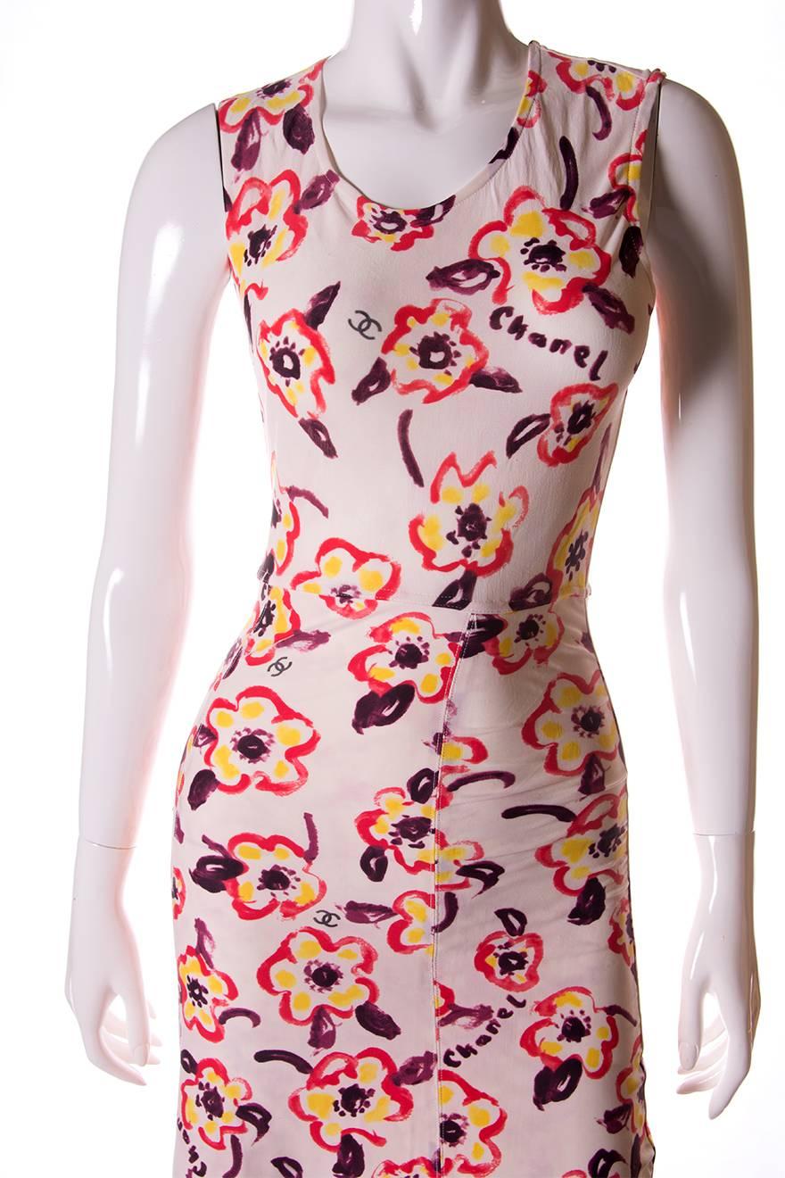 Chanel 1996 Iconic Camellia Print Dress In Good Condition For Sale In Brunswick West, Victoria